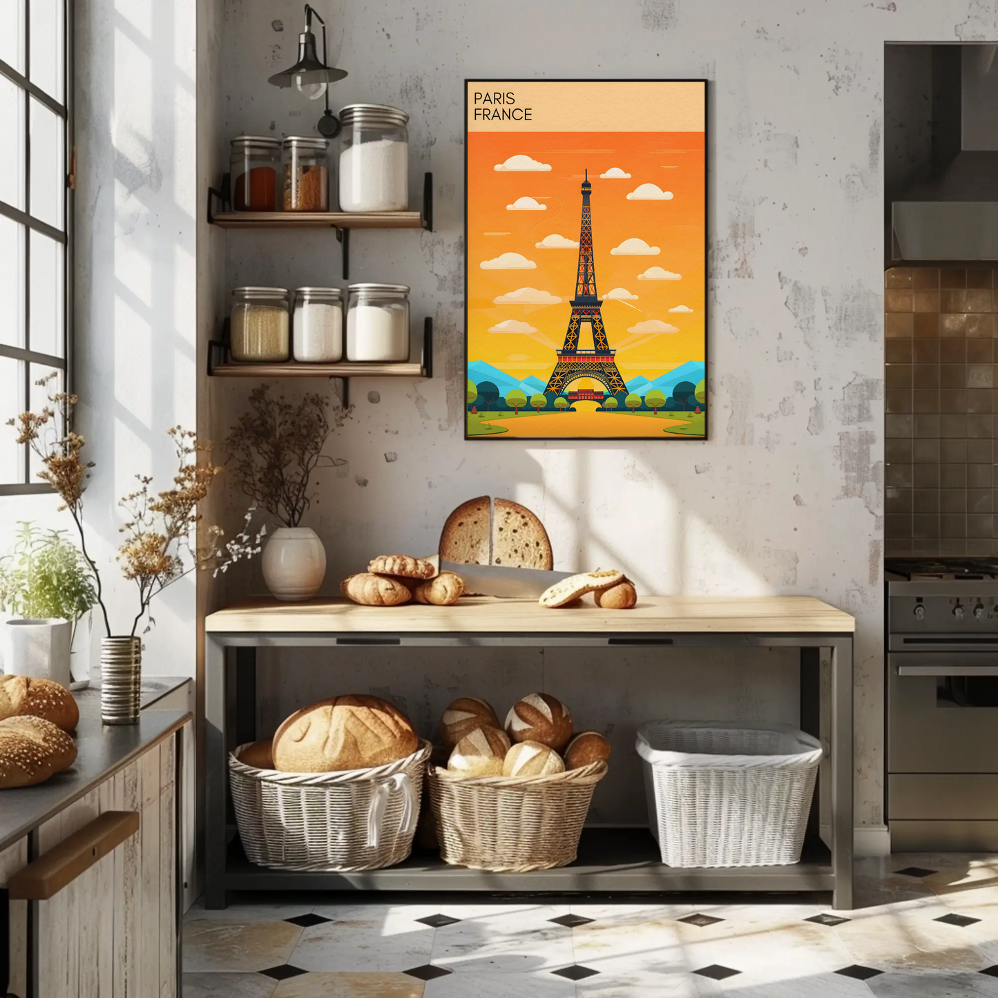 Paris France Bright Cartoon Eiffel Tower