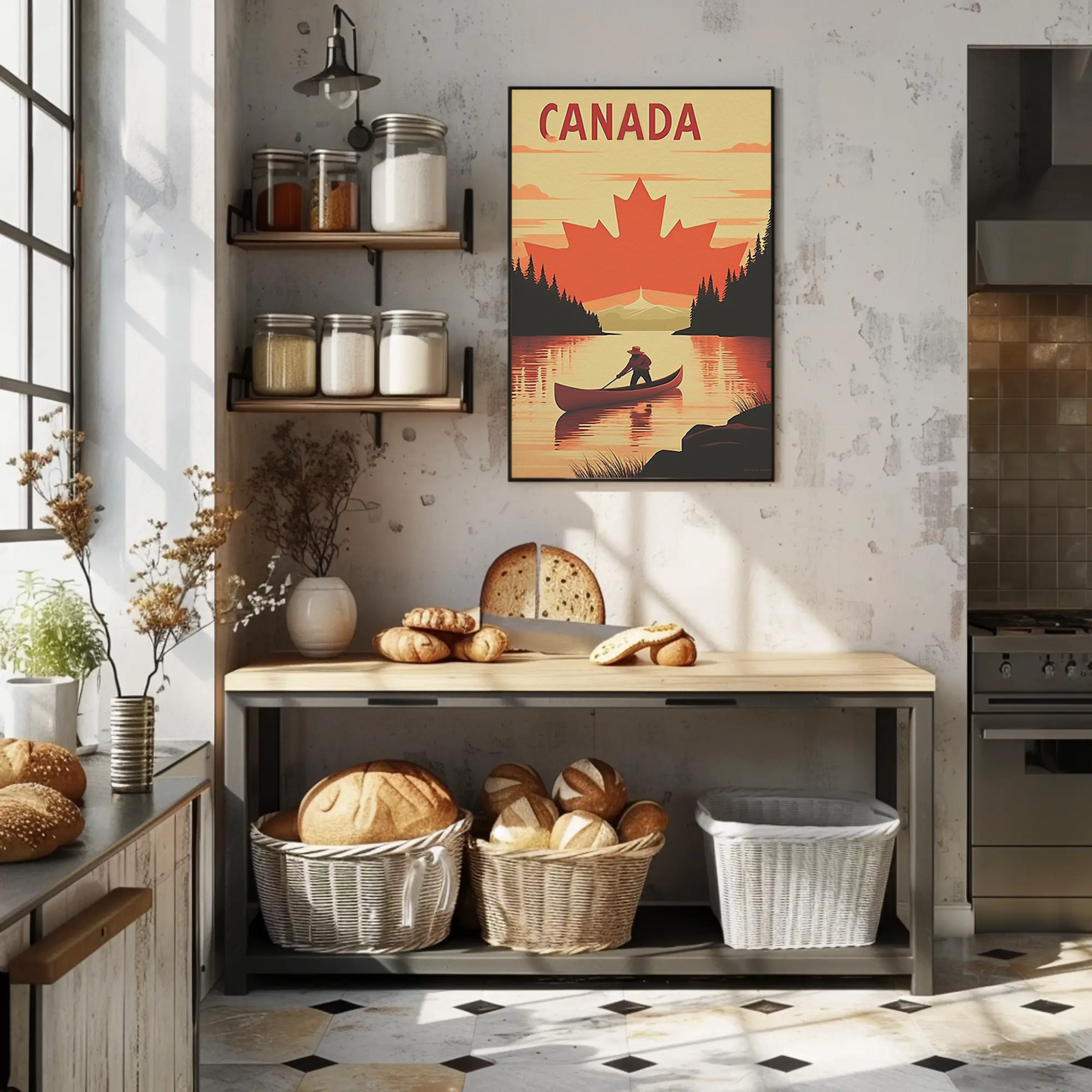 Vintage Poster Canada Canoe Sunset