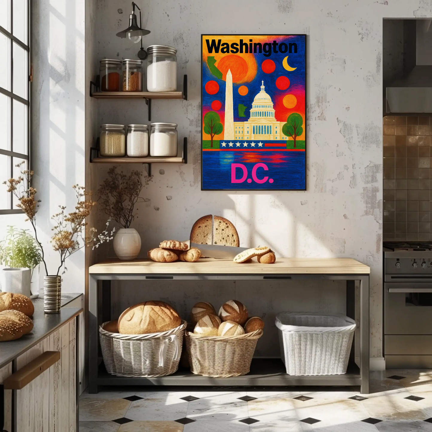 Washington DC Capitol Monument Patriotic Night Vintage Travel Poster