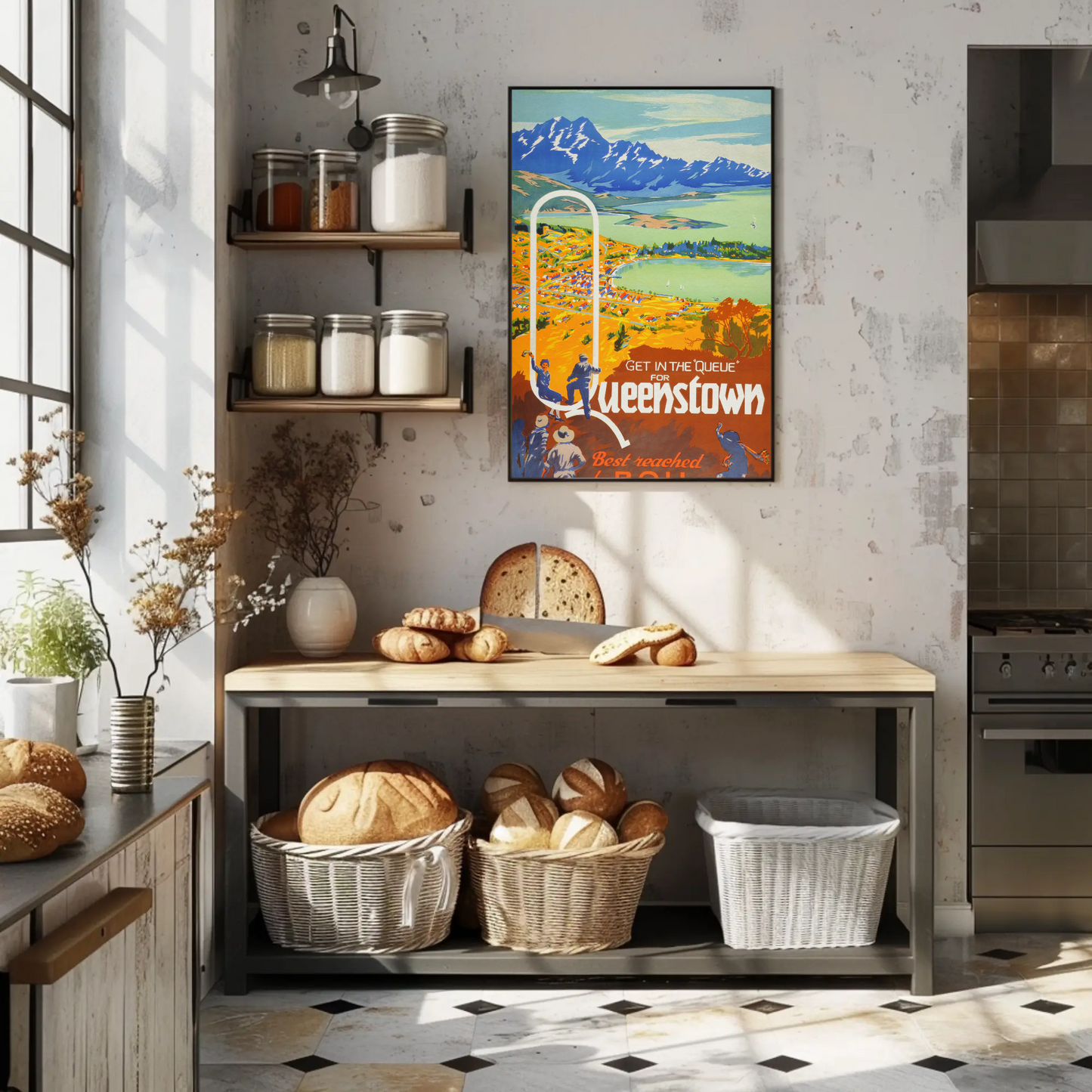 Queenstown Best Reached by Rail Vintage Poster