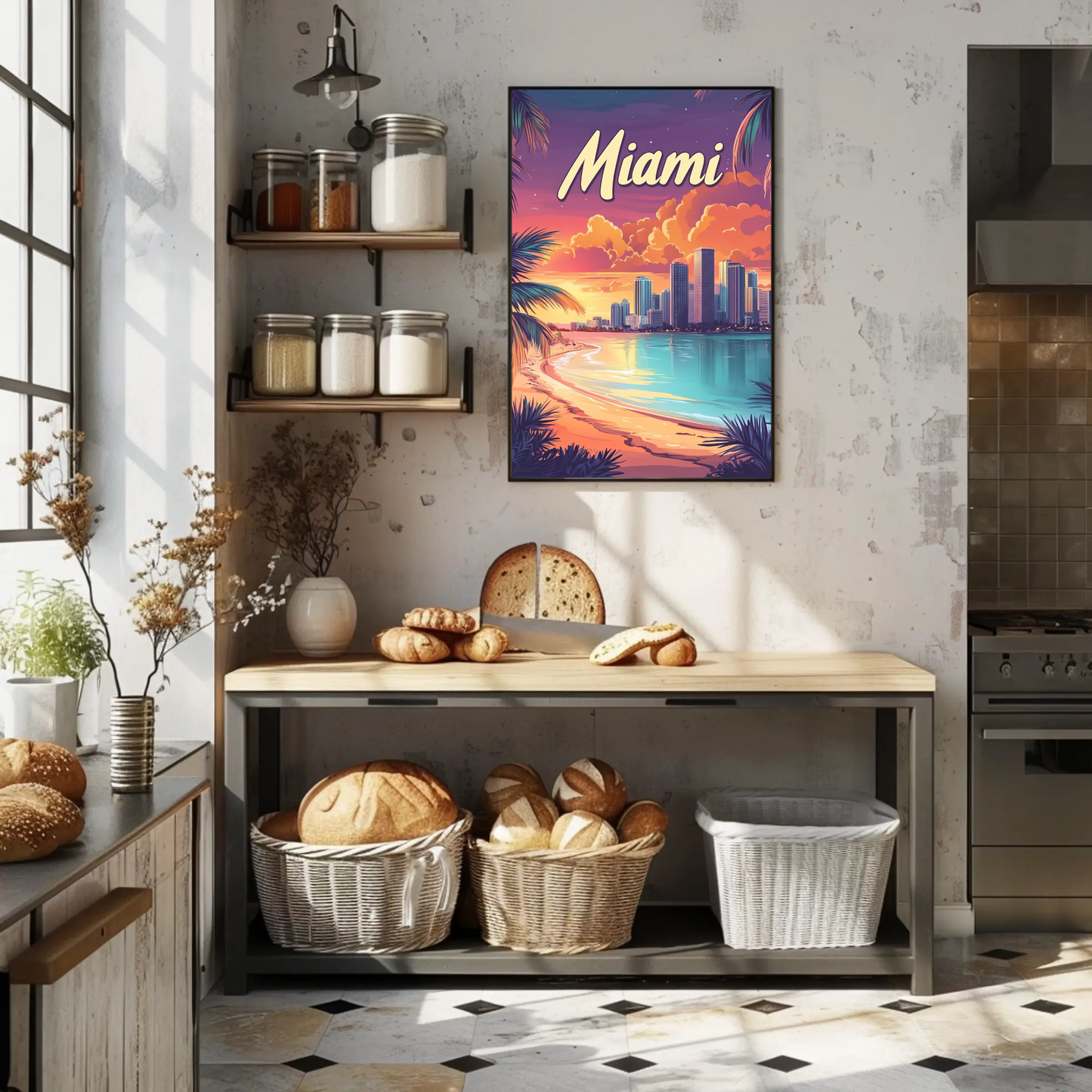 Miami Beach Sunset Vintage Travel Poster
