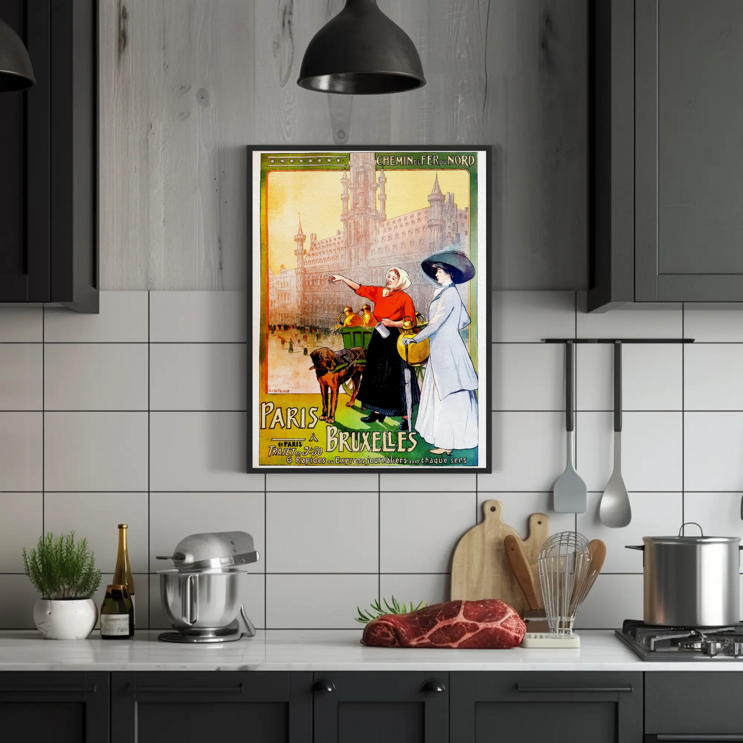 Paris to Bruxelles Vintage Travel Vintage Poster