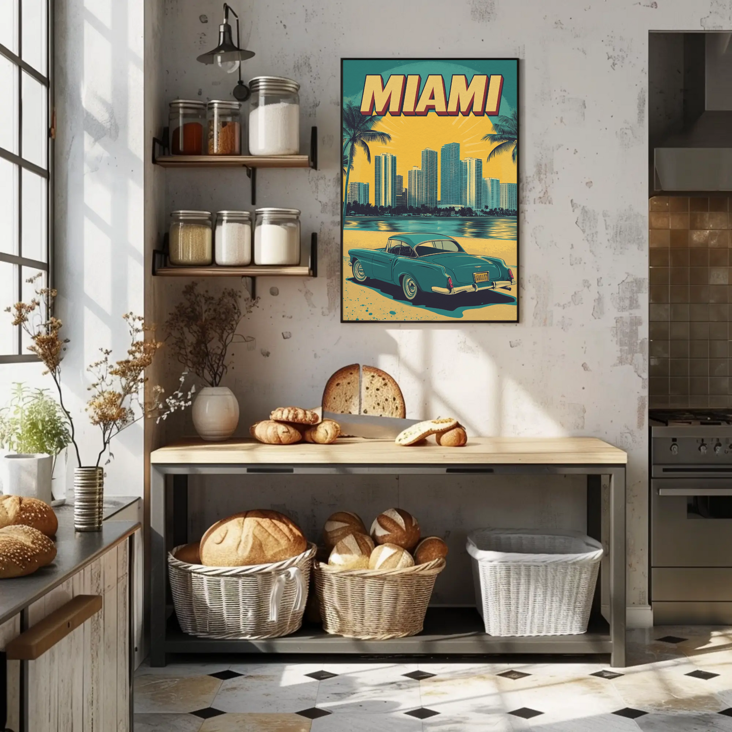 Miami Vintage Poster - Ocean Drive Retro Car