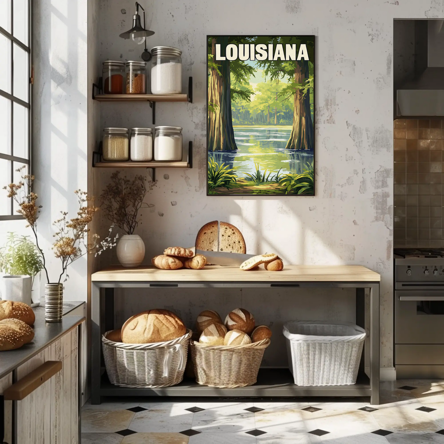 Louisiana - Bayou and Swamp Landscape Vintage Travel Poster