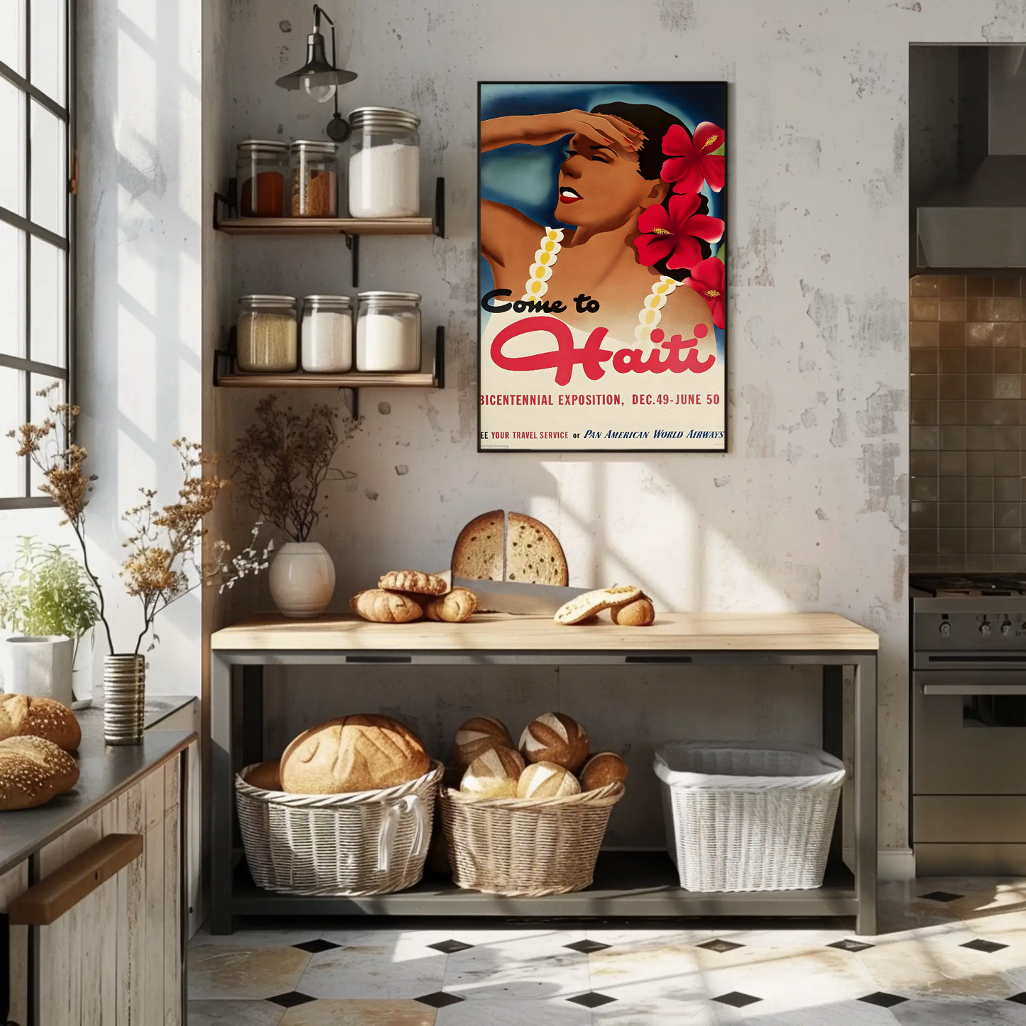 Haiti Vintage Poster Woman Flowers