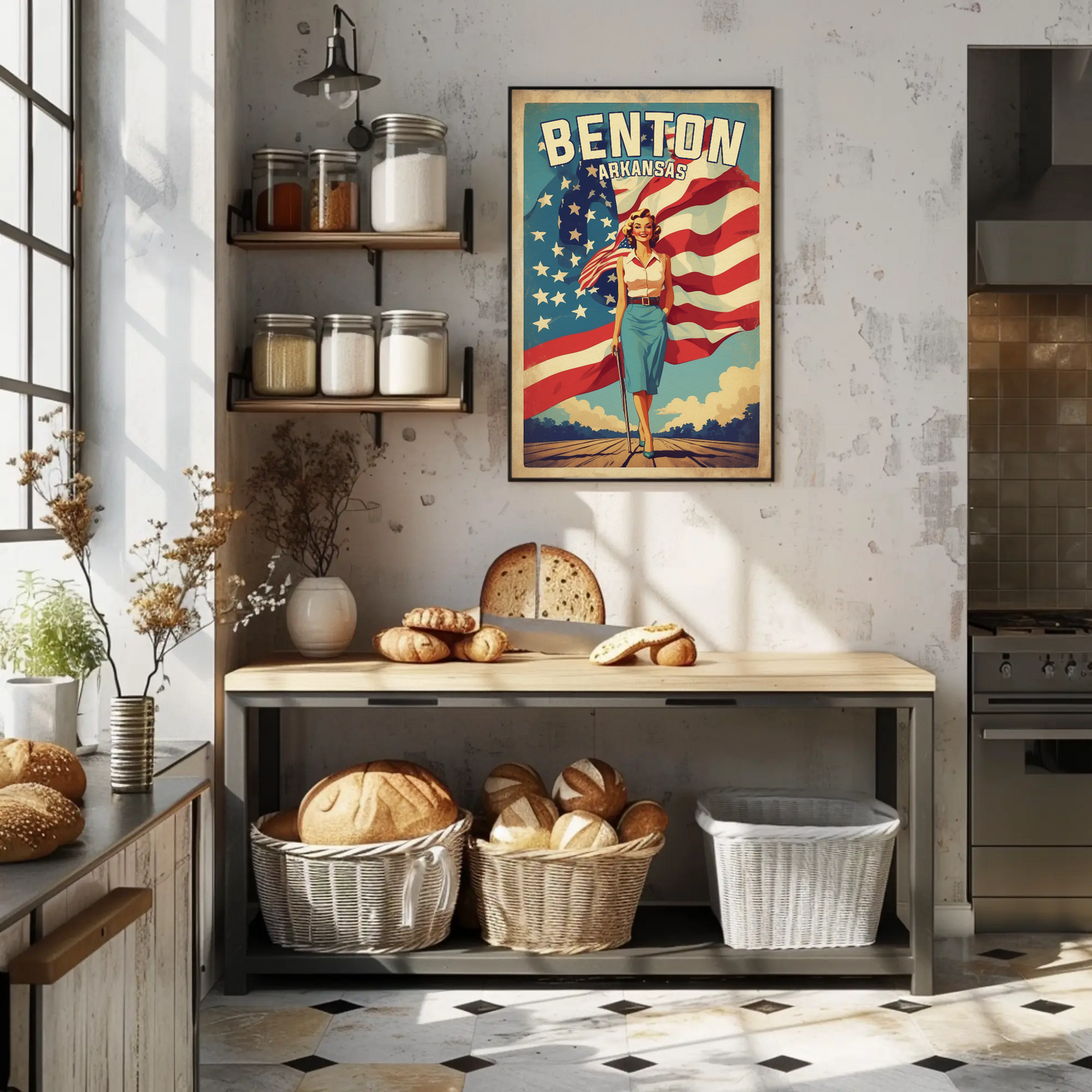 Benton Arkansas Pinup Patriot Vintage Travel Poster