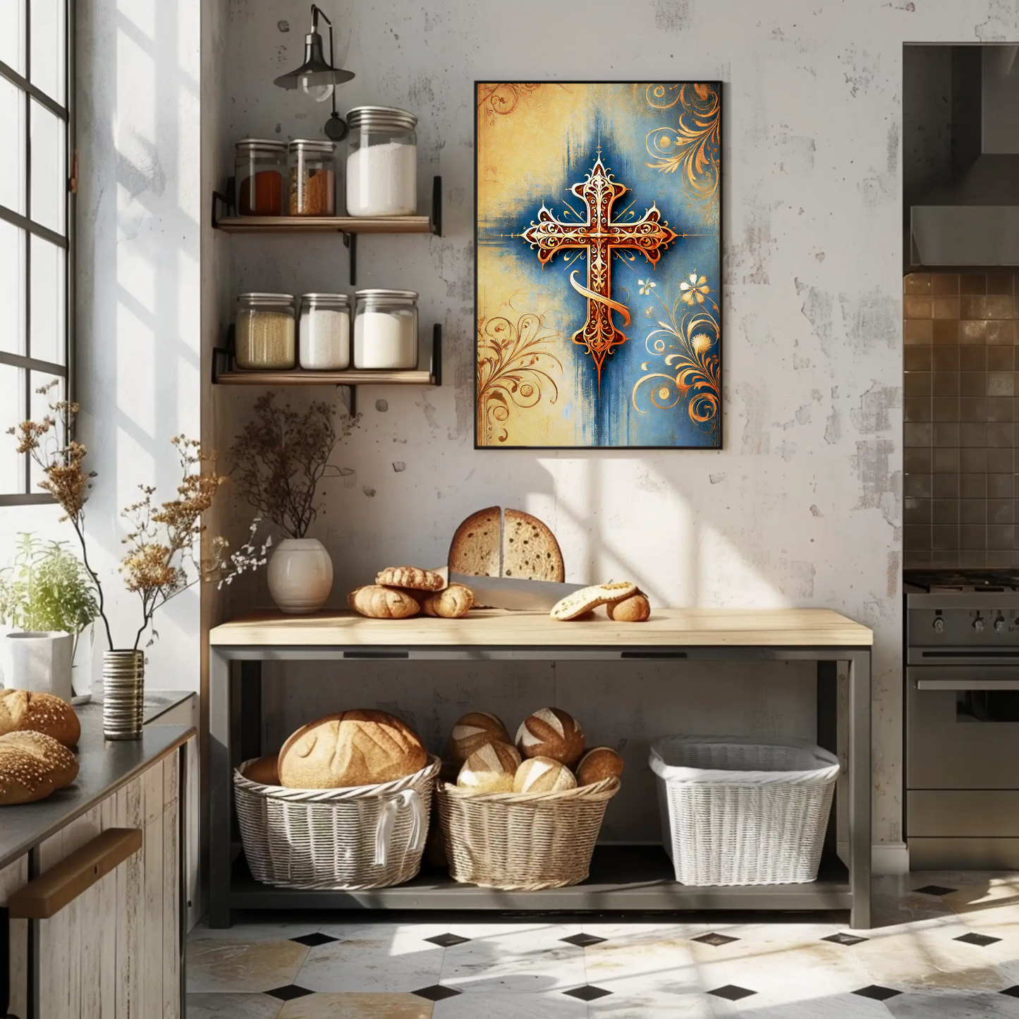 Gothic Blue Gold Cross Ornament Vintage Travel Poster