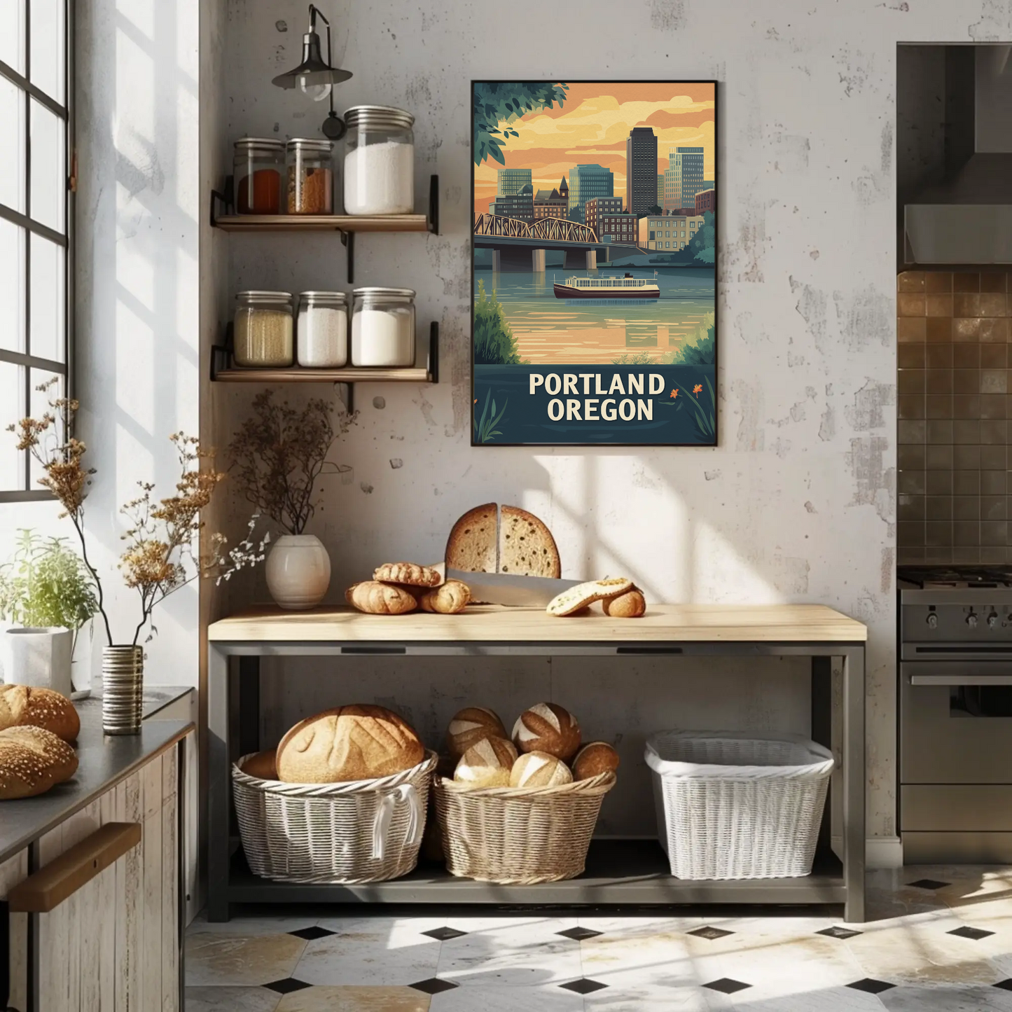 Portland Oregon Sunset Vintage Poster
