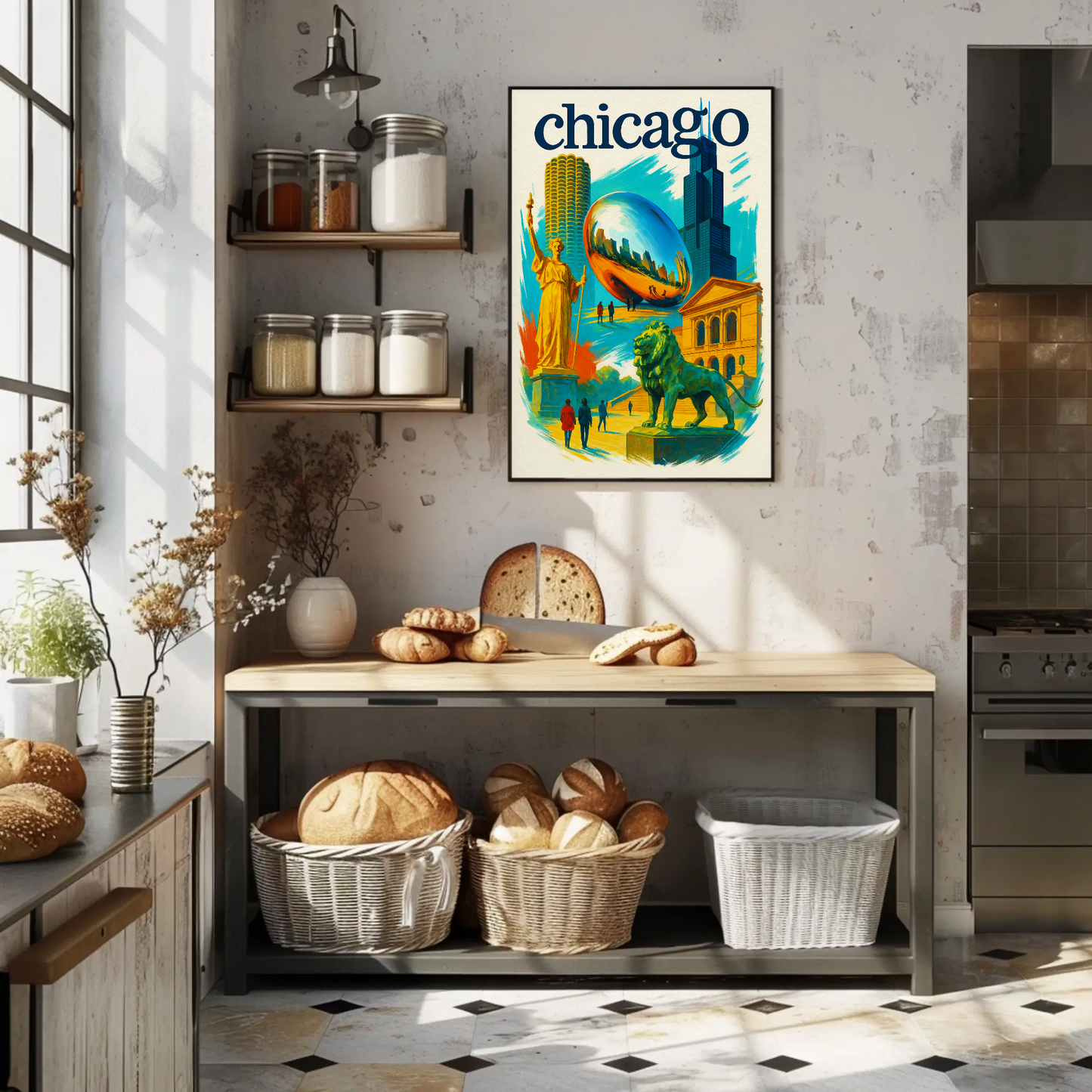 Chicago Lion Bean Willis Art Urban Vintage Travel Poster Wall Art