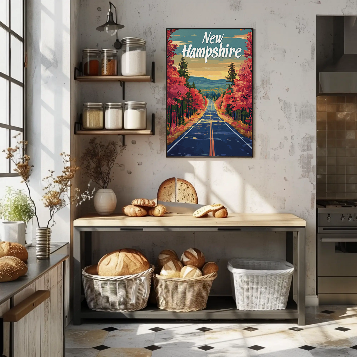 New Hampshire Autumn Road Vintage Poster