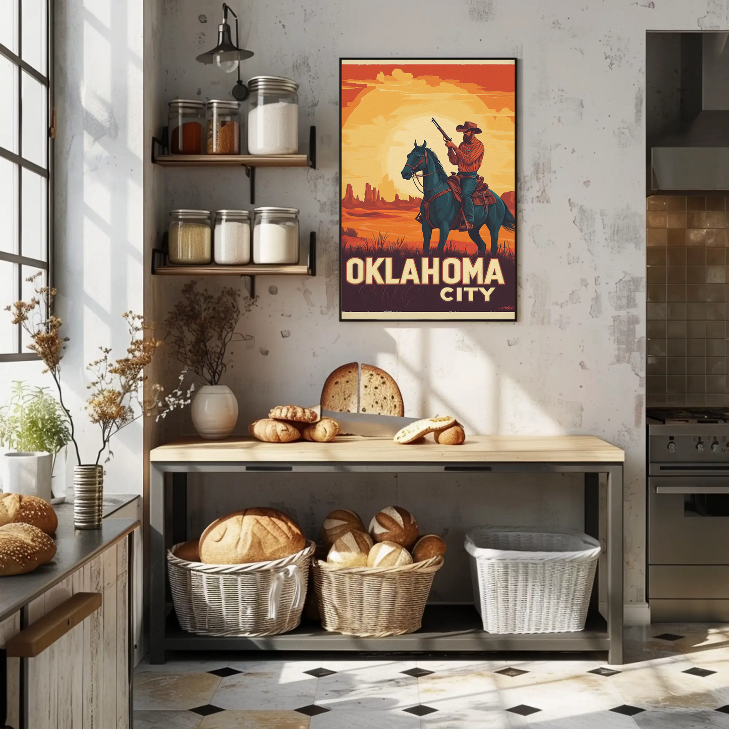 Oklahoma City Vintage Poster - Cowboy Sunset