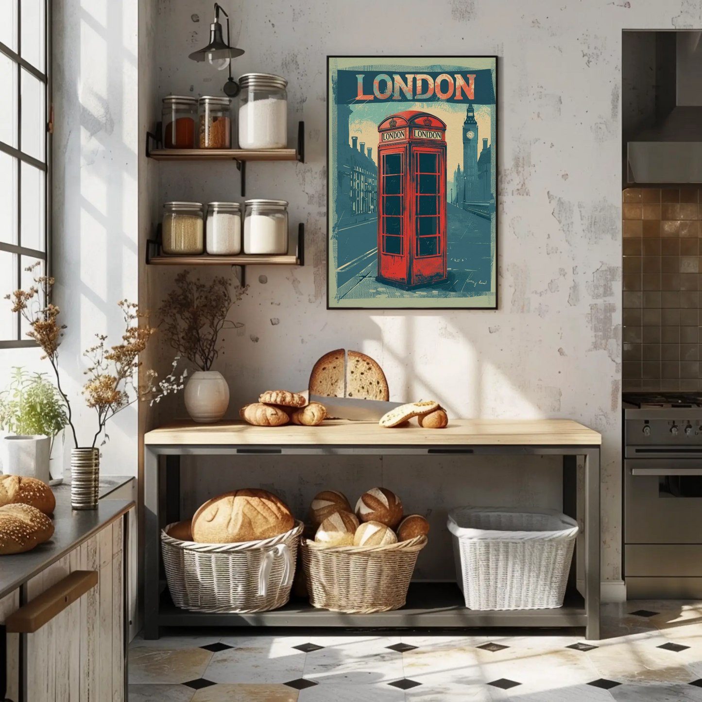 London Vintage Travel Poster - Phone Booth