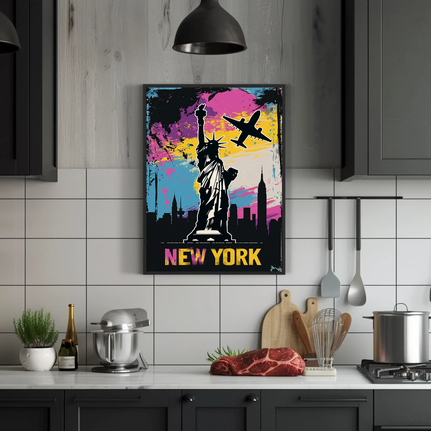 New York Skyline and Statue of Liberty Vintage Style Poster