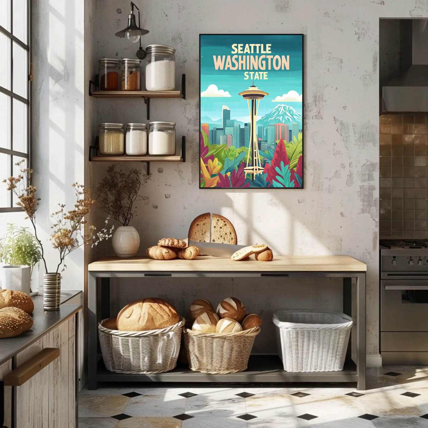 Seattle Washington State Vintage Style Poster