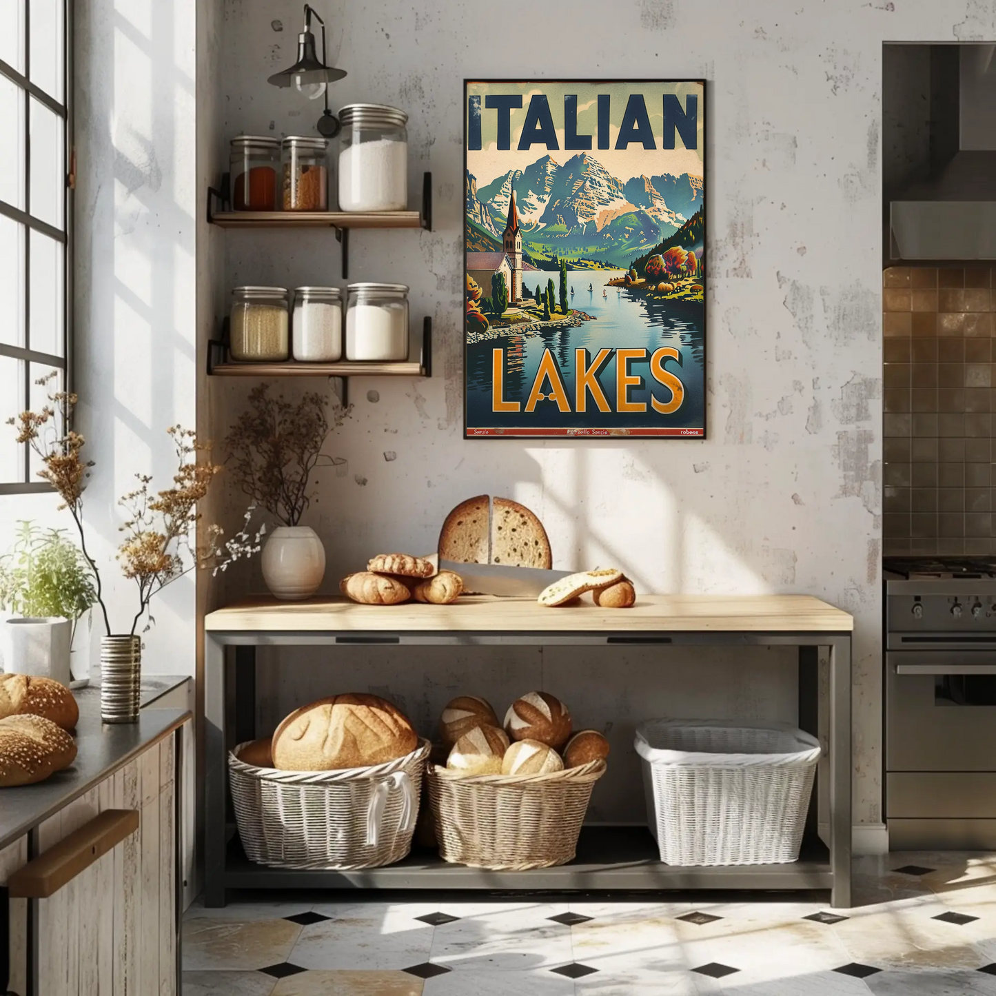 Italian Lakes Vintage Poster - Mountains Reflection