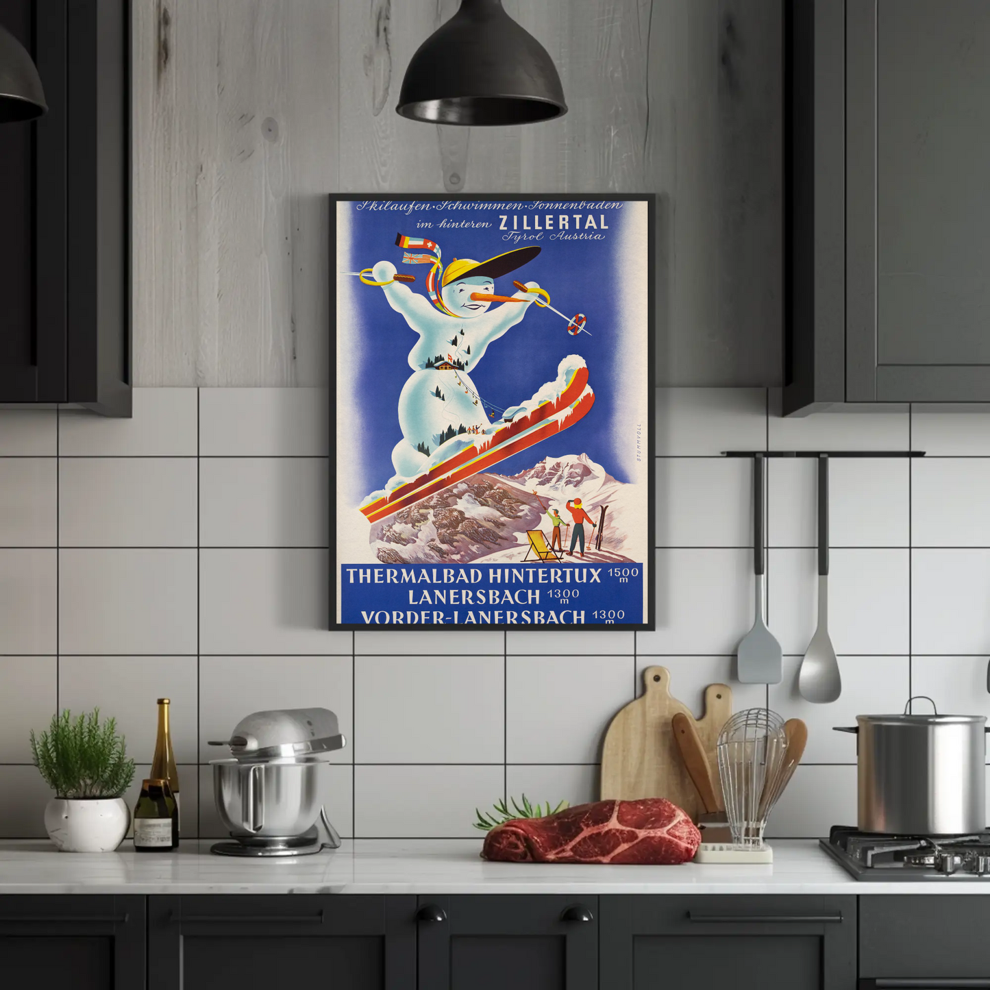 Austria Zillertal Thermalbad Hintertux Lanersbach 1955 Poster