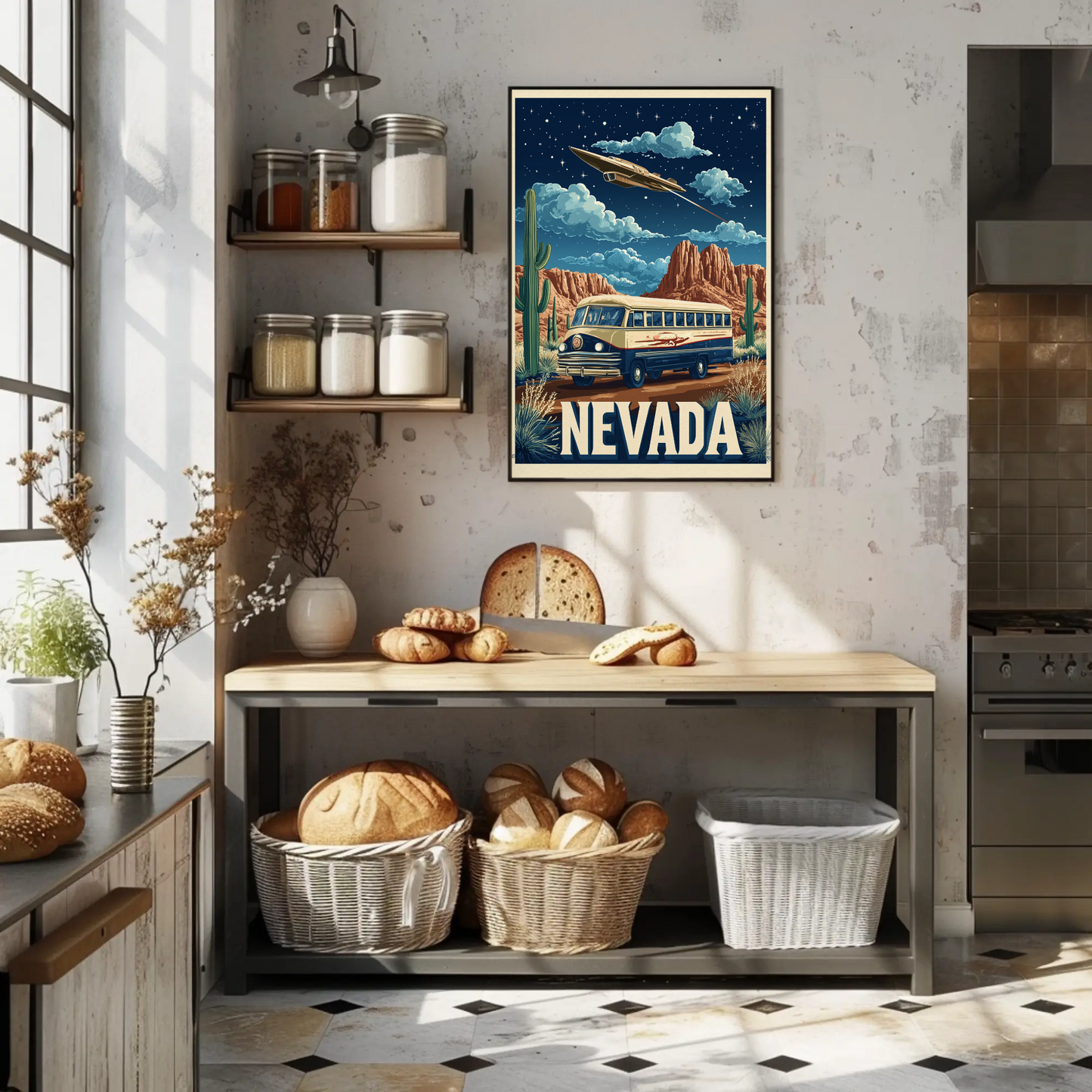 Vintage Poster Nevada Desert Bus UFO