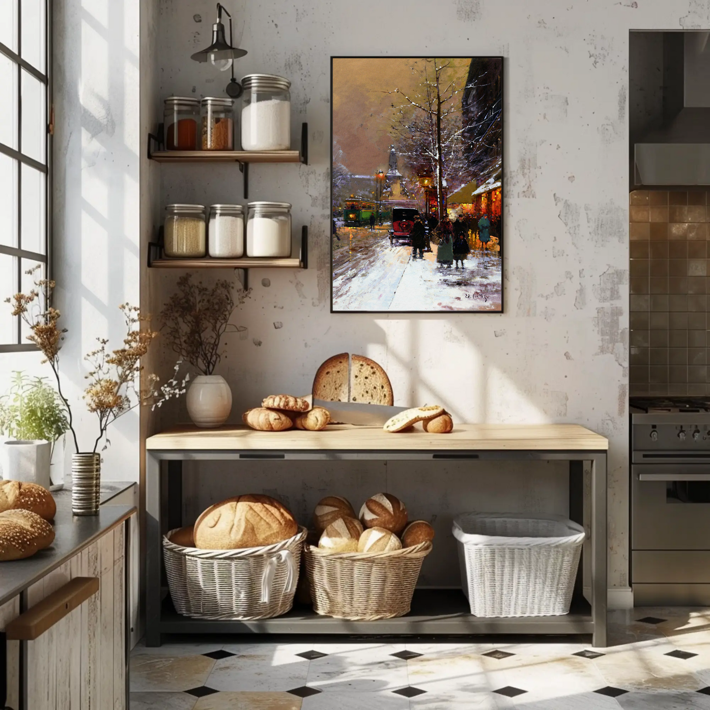 Paris Winter Street Scene – Snowy Evening