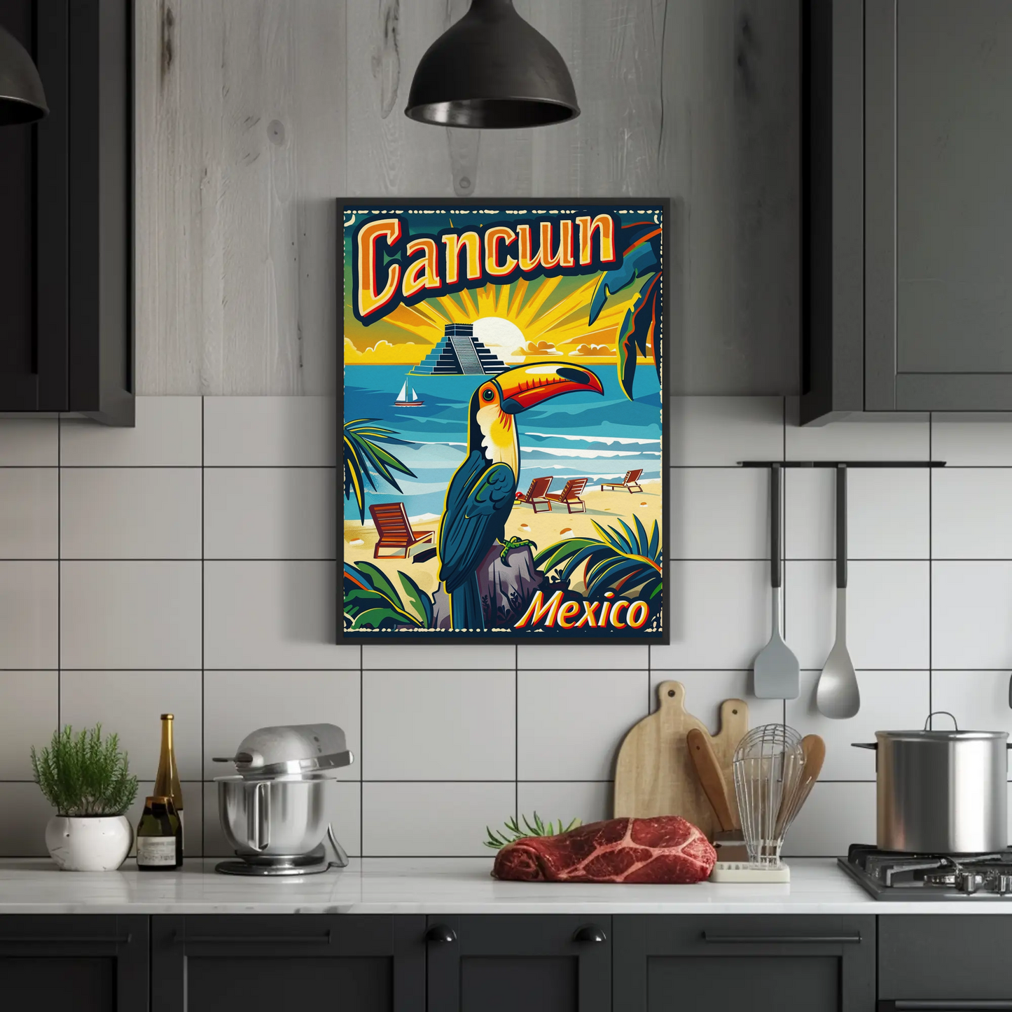 Tropical Sunset in Cancun Vintage Poster