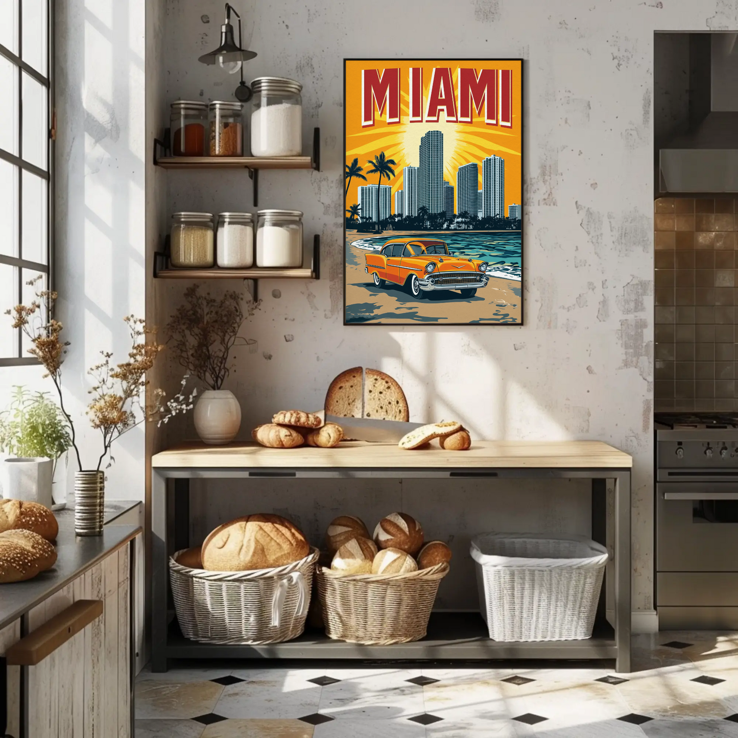 Miami Vintage Poster - Classic Car & Beach