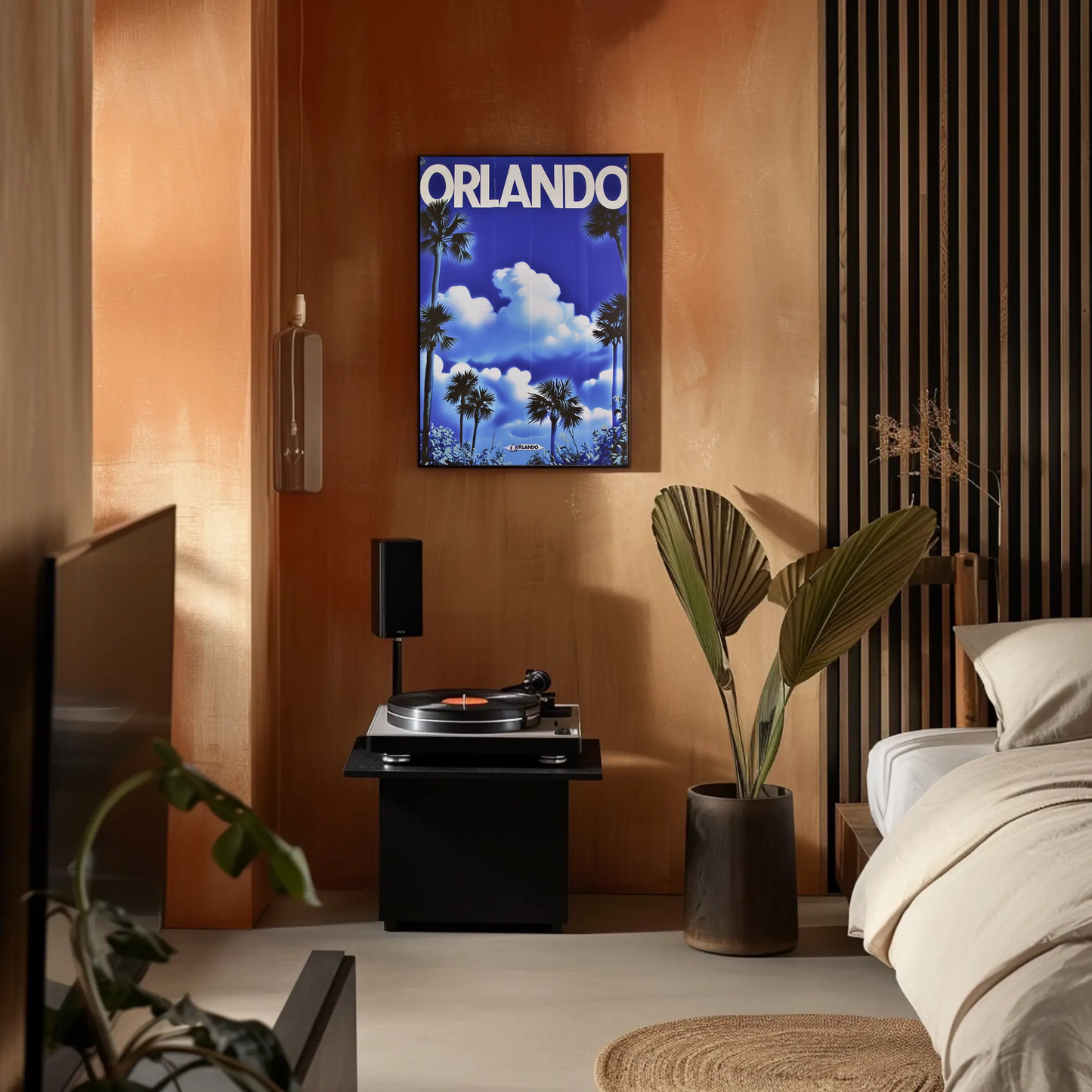 Orlando Florida Palm Trees Clouds Vintage Travel Poster