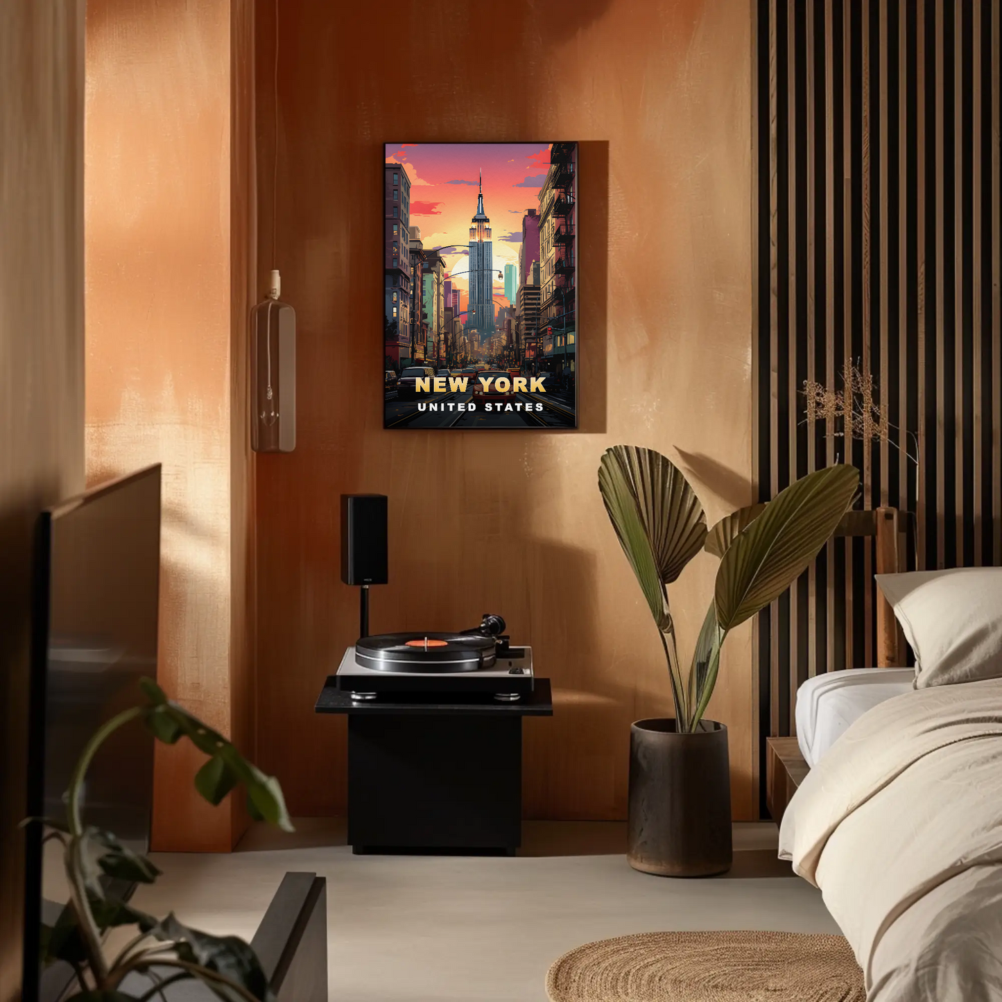 New York Empire State Sunset Vintage Travel Poster
