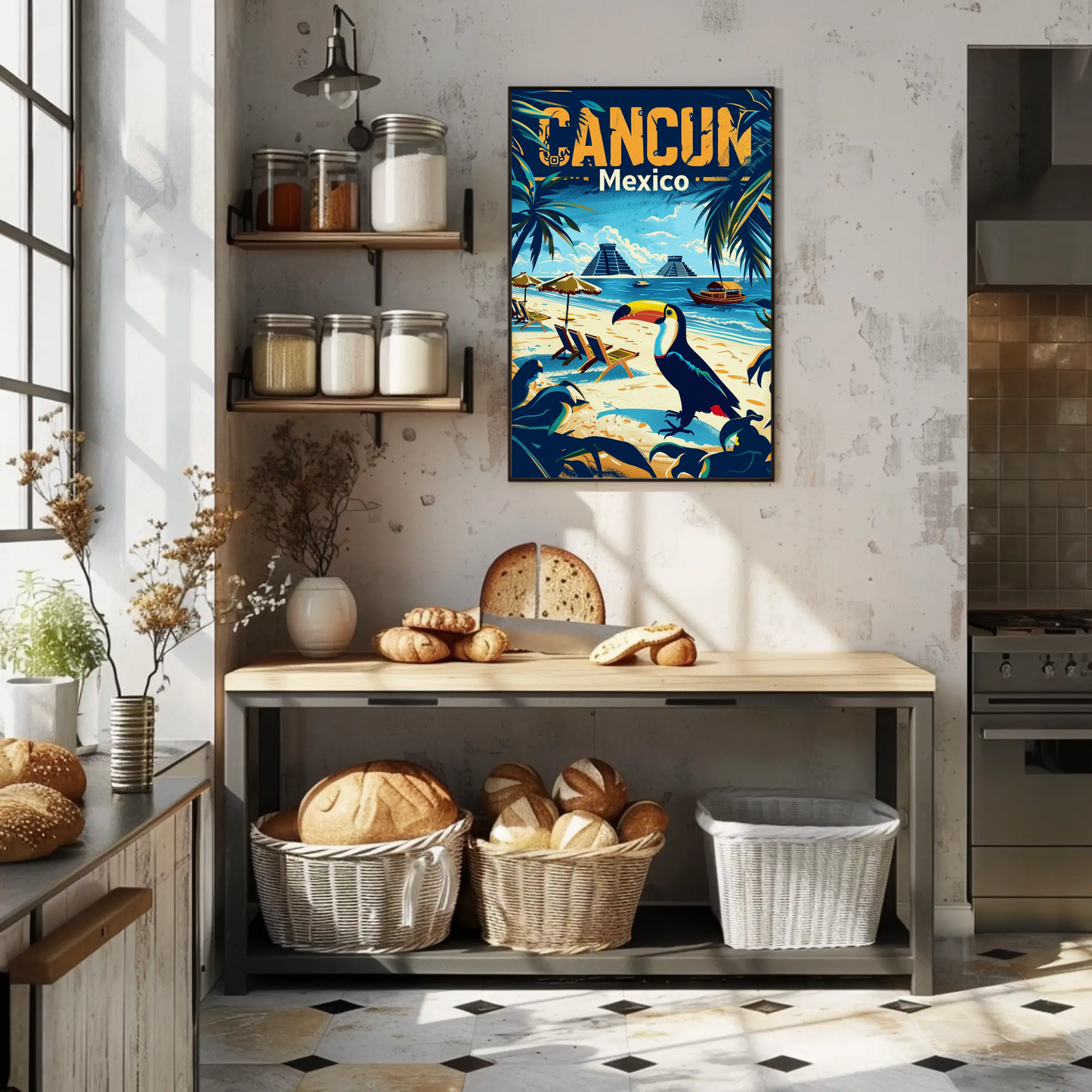 Tropical Sunset in Cancun Vintage Style Poster