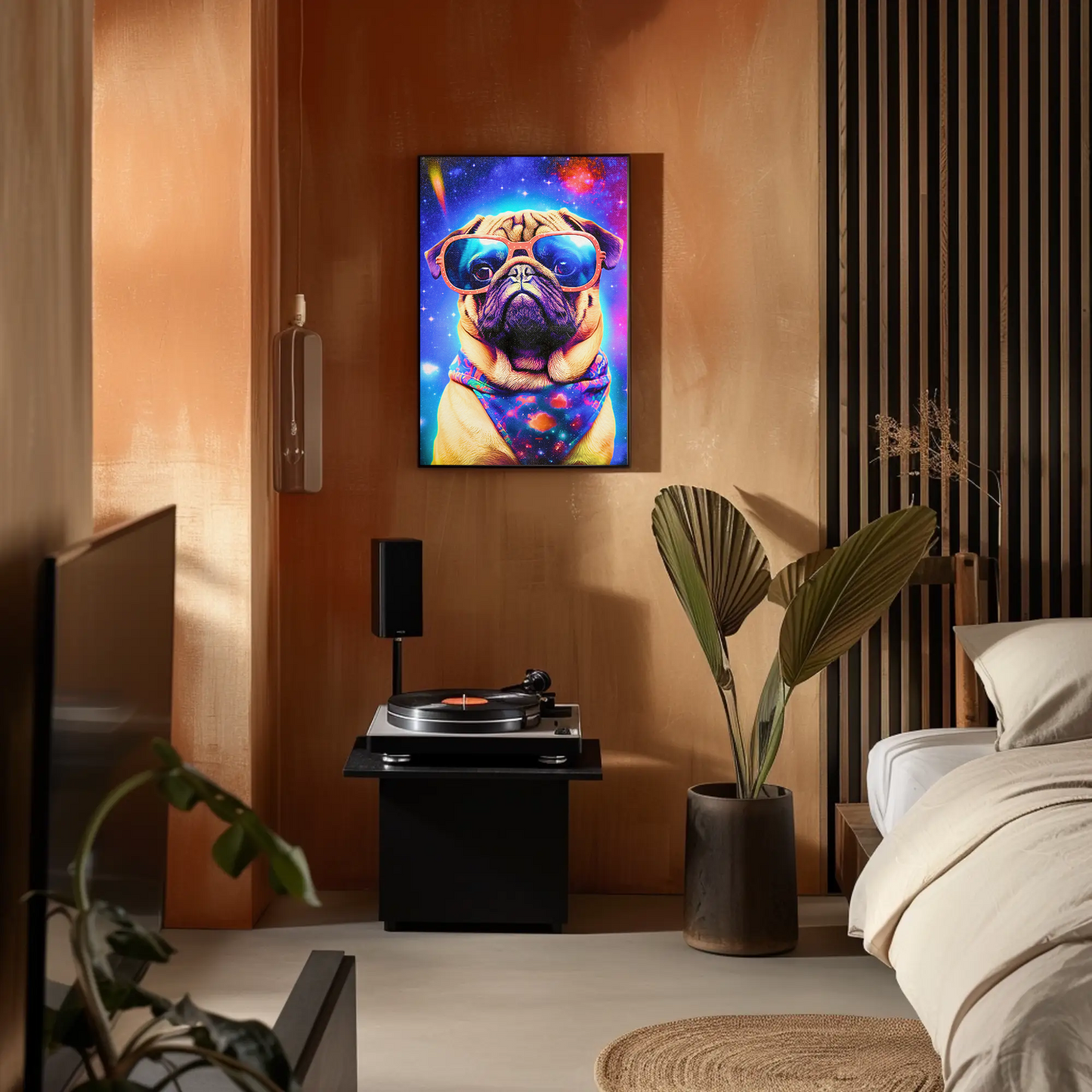 Space Pug Dog Neon Galaxy Glasses Cool Poster Art