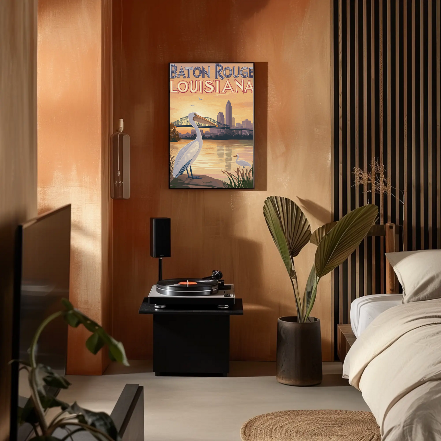 Baton Rouge Louisiana Pelican Vintage Poster