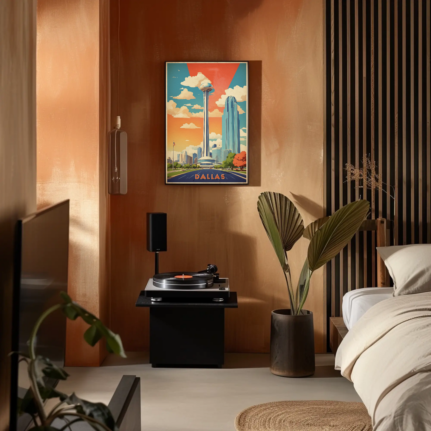 Dallas Texas Skyline Reunion Tower Vintage Travel Poster
