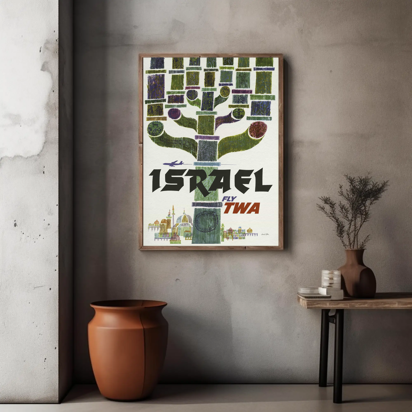 Visit Israel 1960s TWA Vintage Style Airline Travel Poster