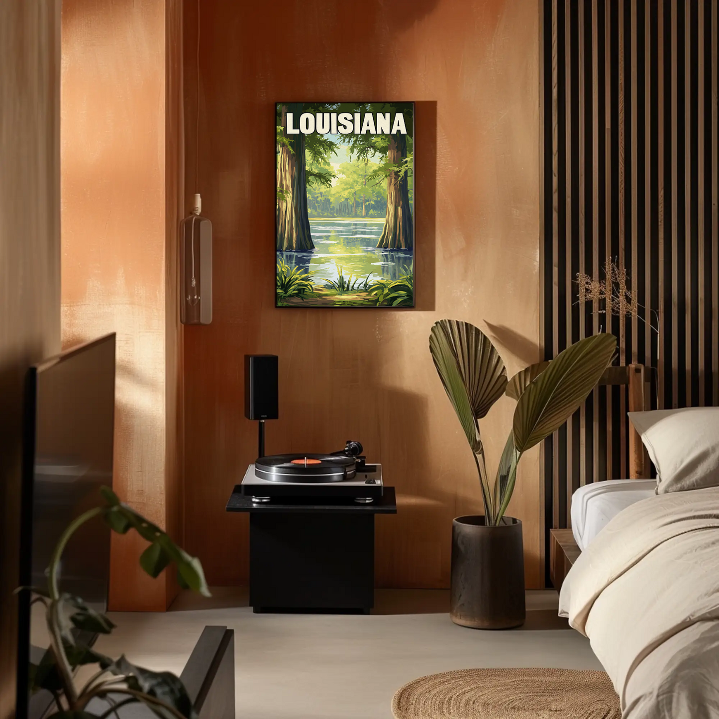 Louisiana - Bayou and Swamp Landscape Vintage Travel Poster