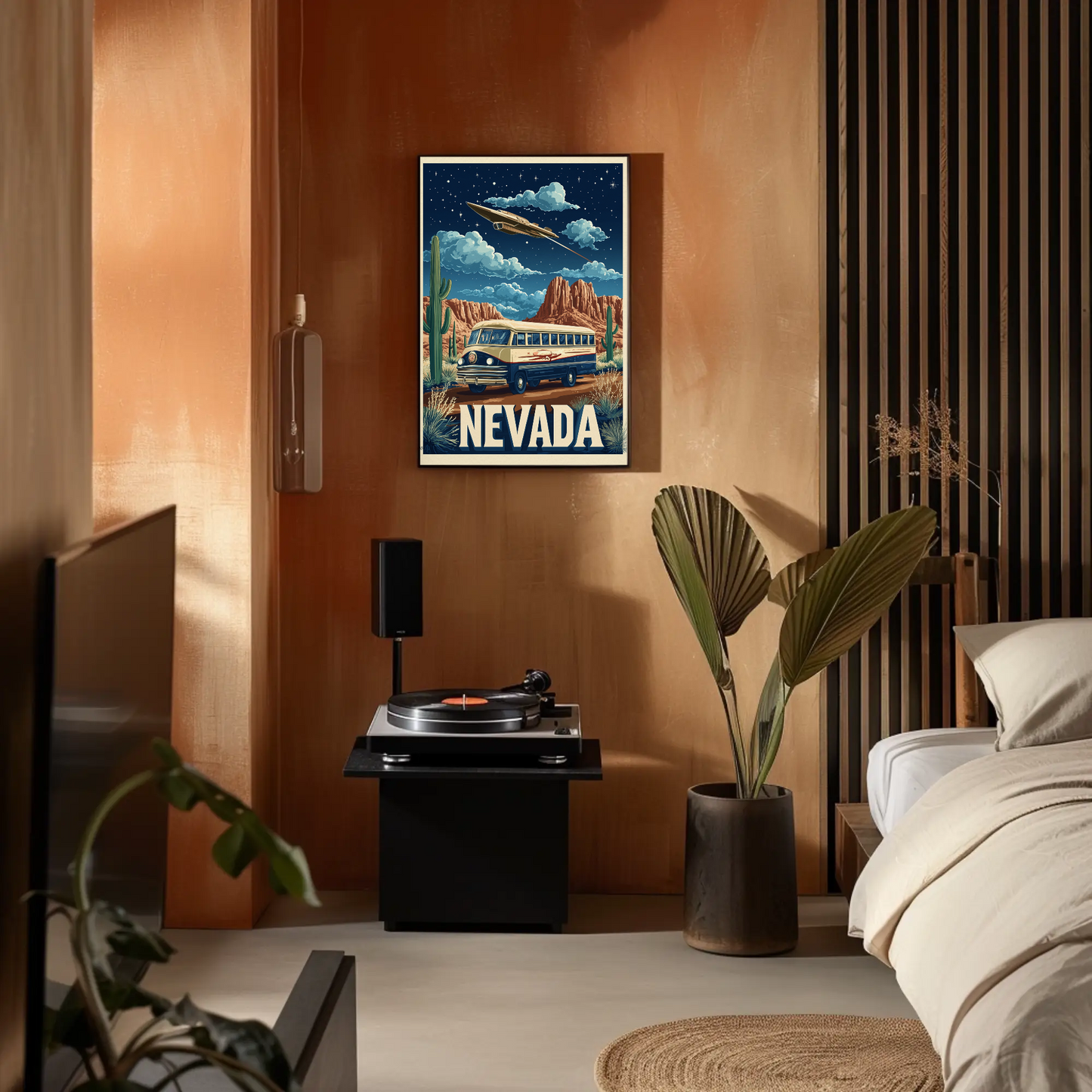 Vintage Poster Nevada Desert Bus UFO
