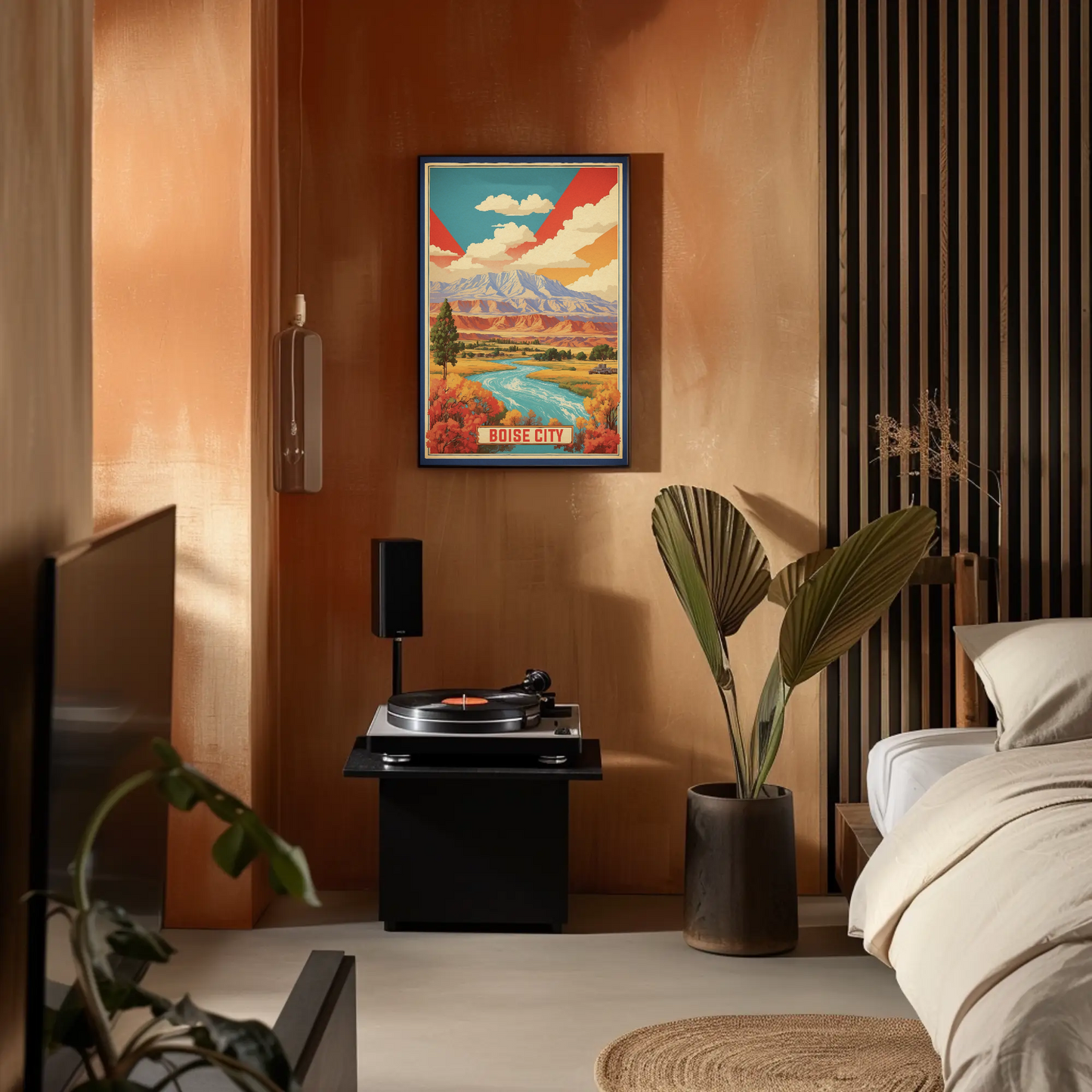 Boise City Idaho Cityscape Art Print Vintage Travel Poster