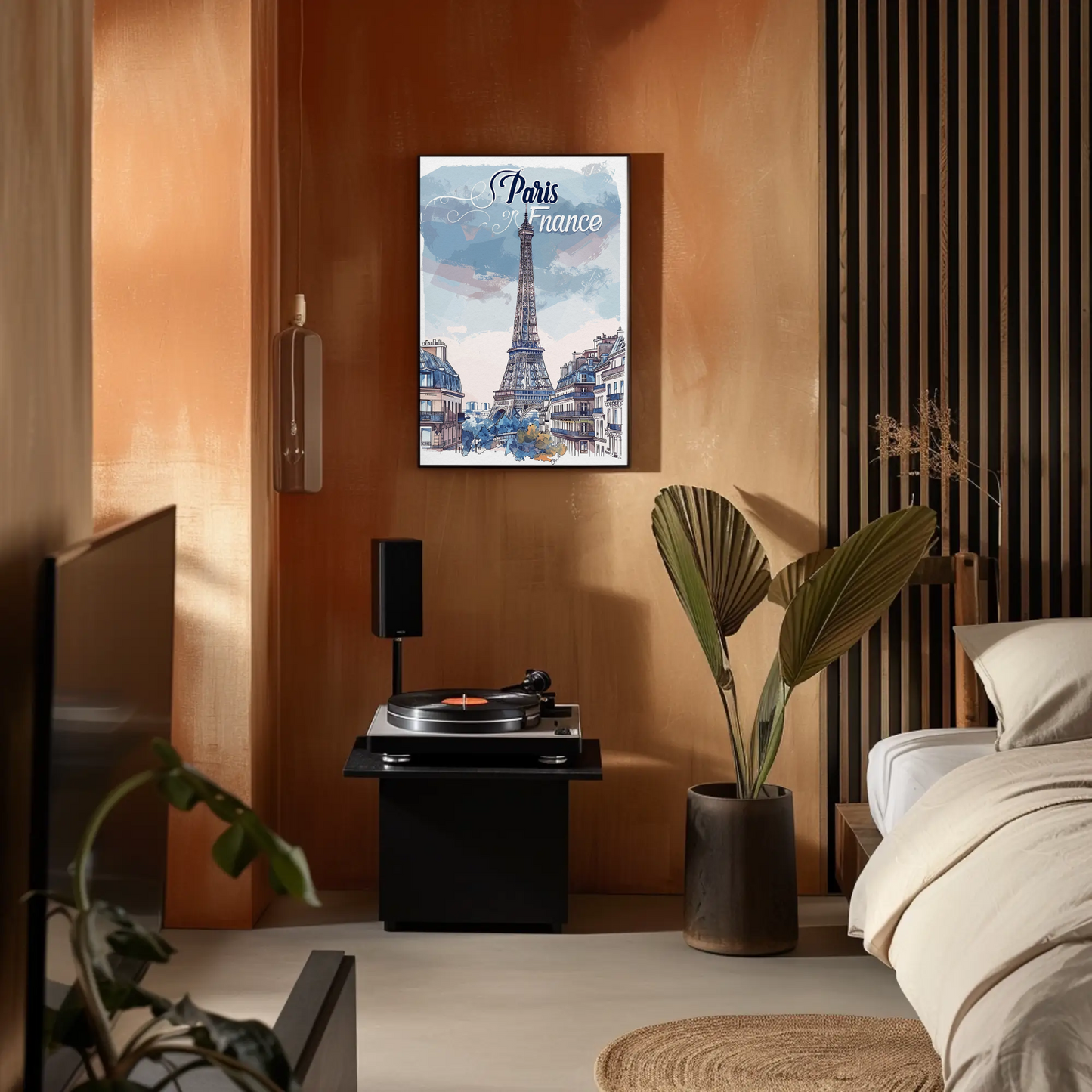 Paris France Watercolor Eiffel Tower View