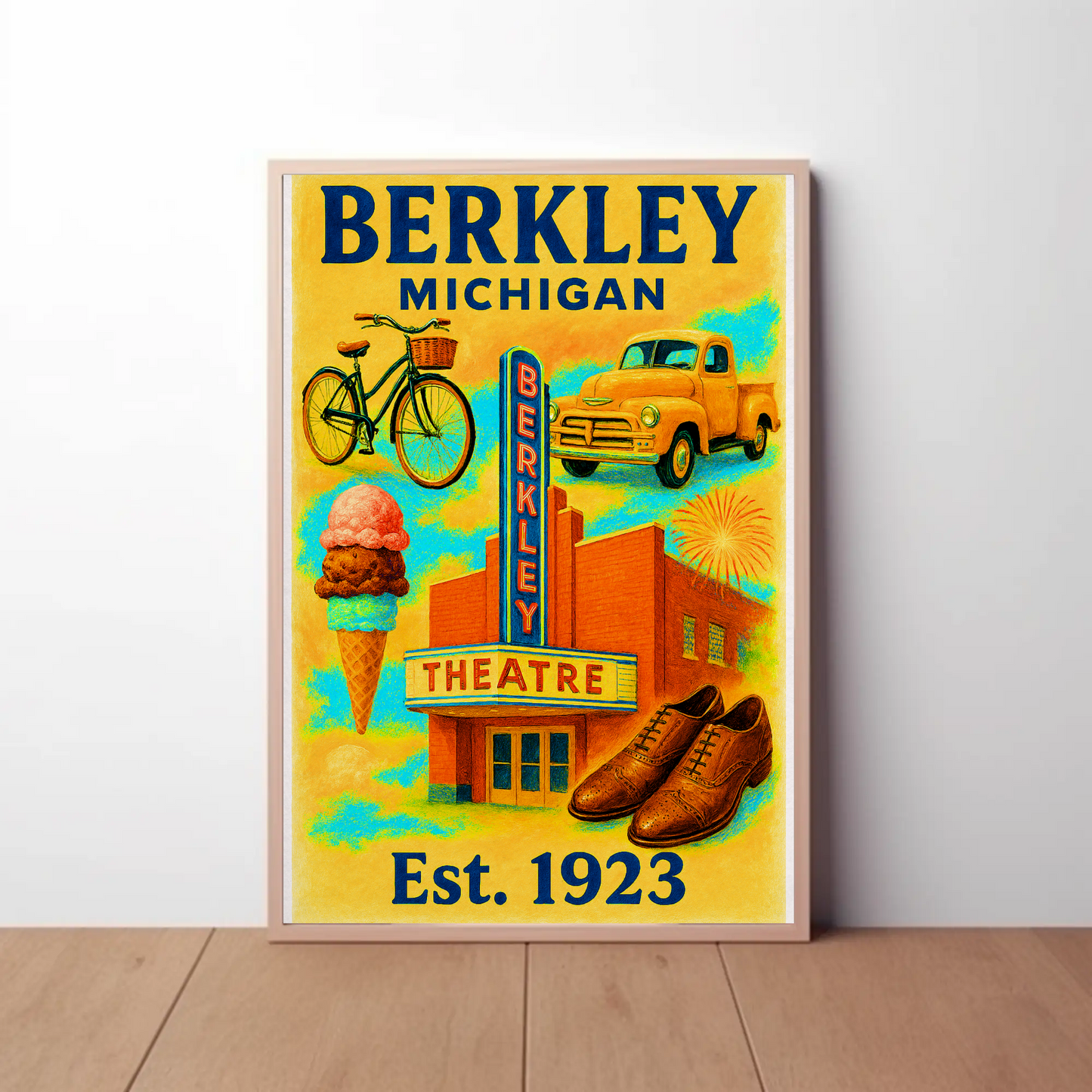 Berkley Michigan Wall Art Vintage Travel Poster