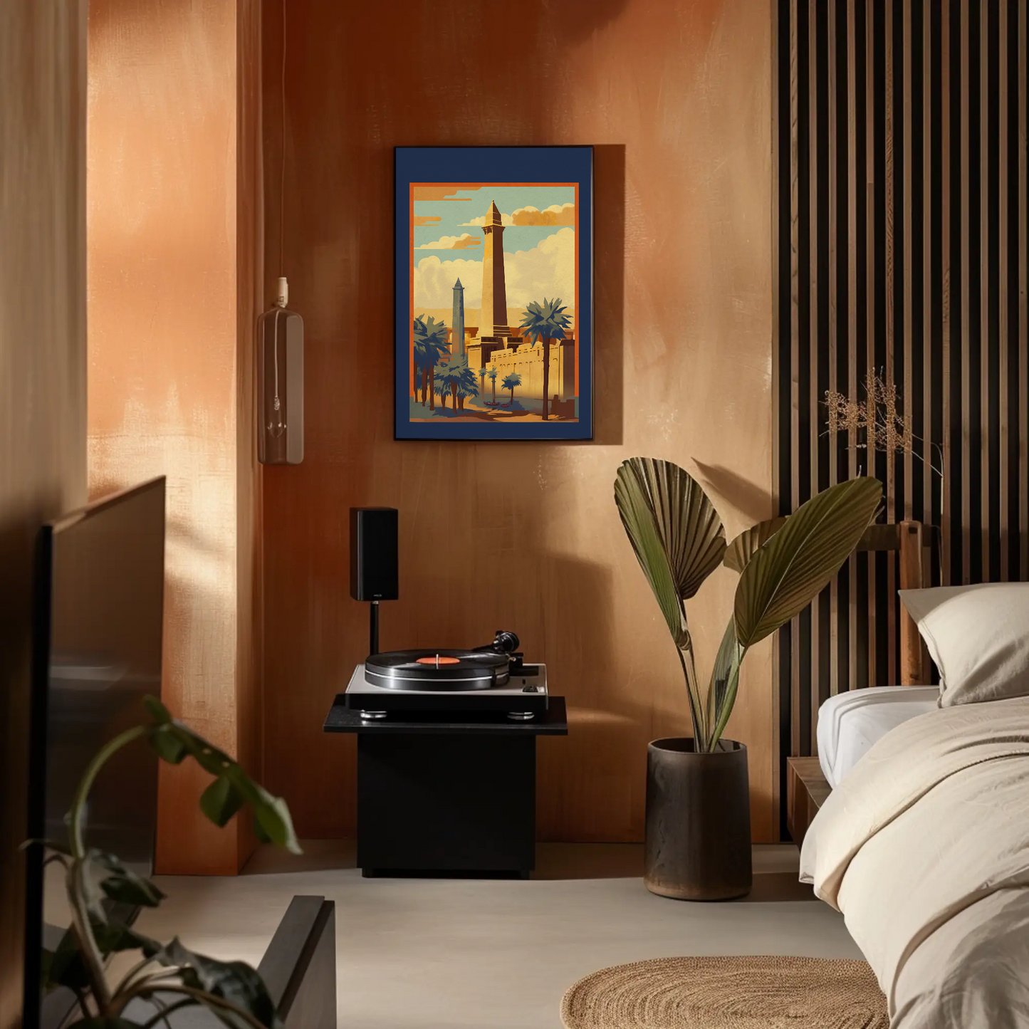 Egypt Obelisks Palm Trees Temples Vintage Travel Poster