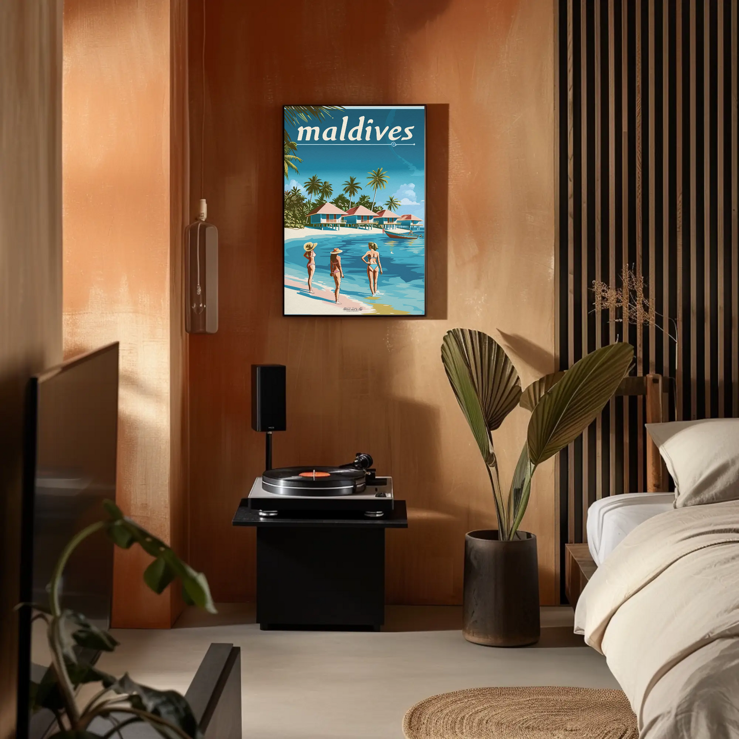 Maldives Vintage Travel Poster - Beachside Paradise