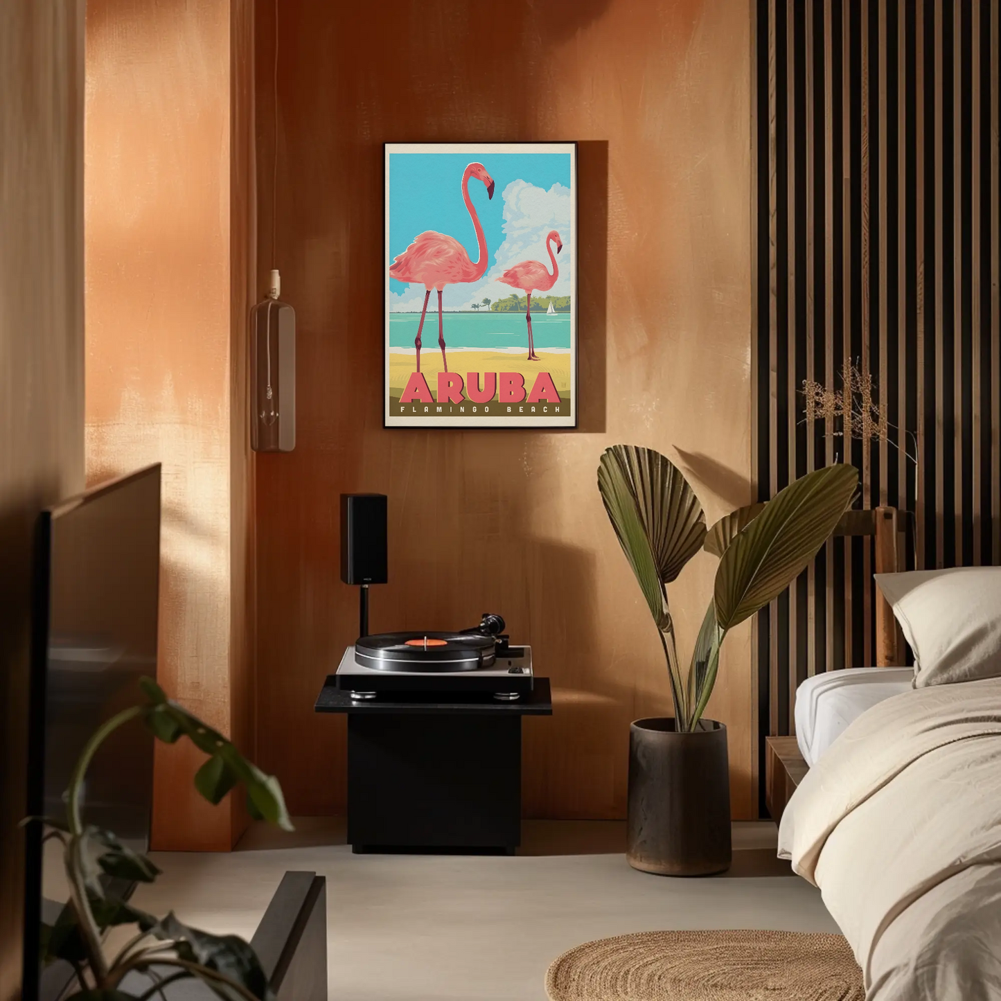 Vintage Poster Aruba Flamingo Beach