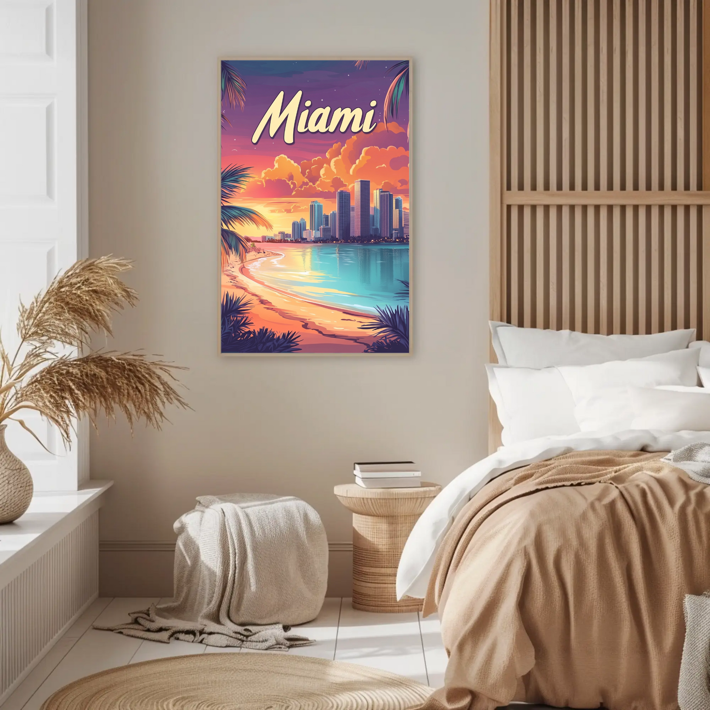 Miami Beach Sunset Vintage Travel Poster
