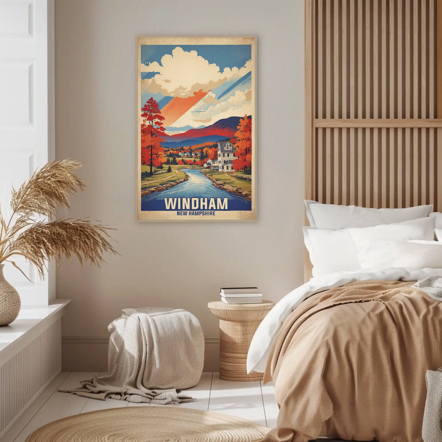 Windham Maine Lakeside Flag Retreat Vintage Travel Poster