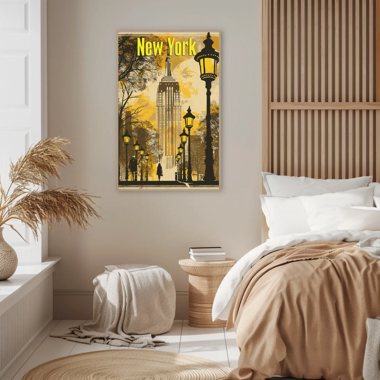 New York Yellow Lights Empire Autumn Vintage Travel Poster