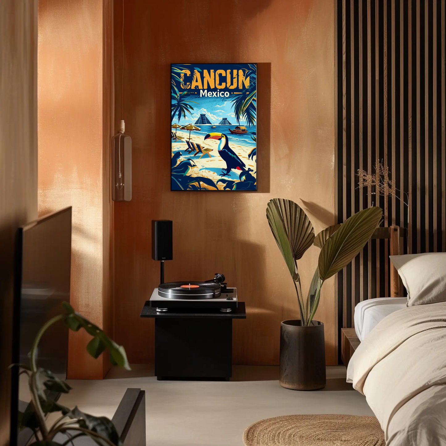 Tropical Sunset in Cancun Vintage Style Poster