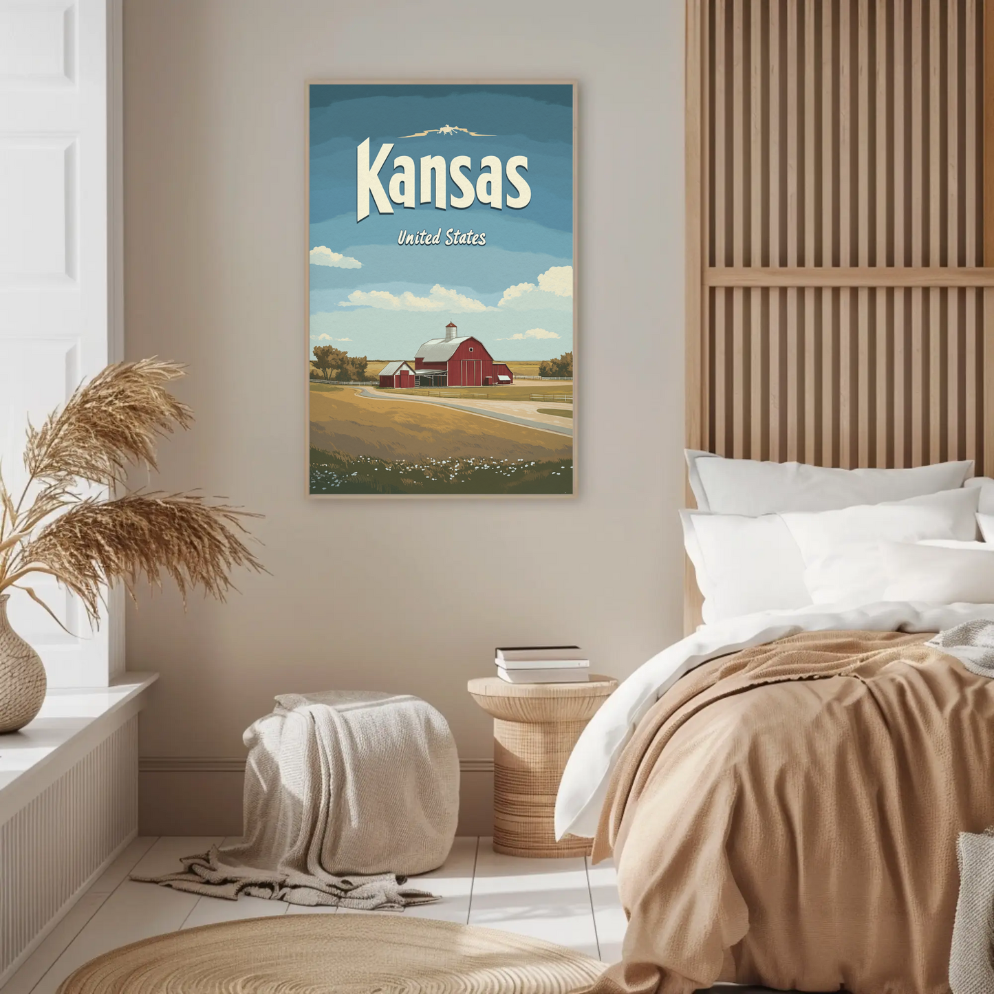 Kansas Farmstead Flat Design Vintage Poster