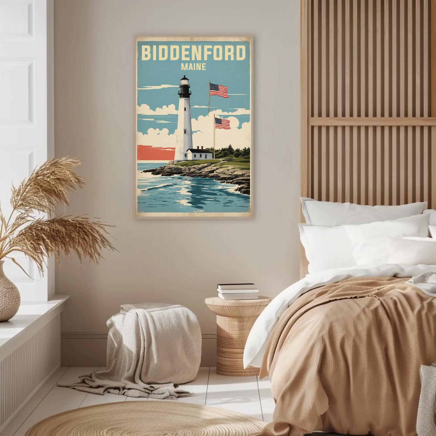 Biddeford Maine Seaside Lighthouse Vintage Travel Poster