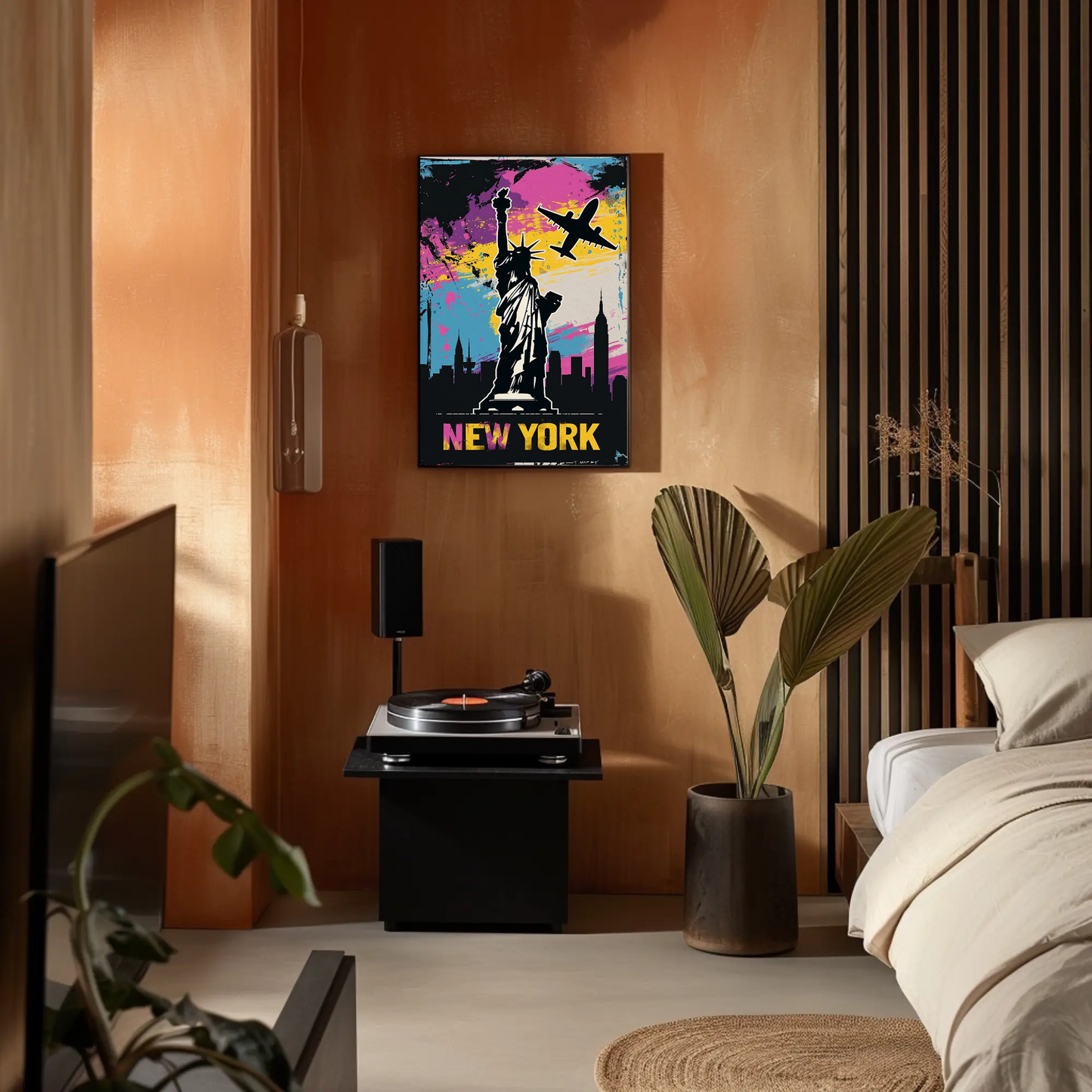 New York Skyline and Statue of Liberty Vintage Style Poster