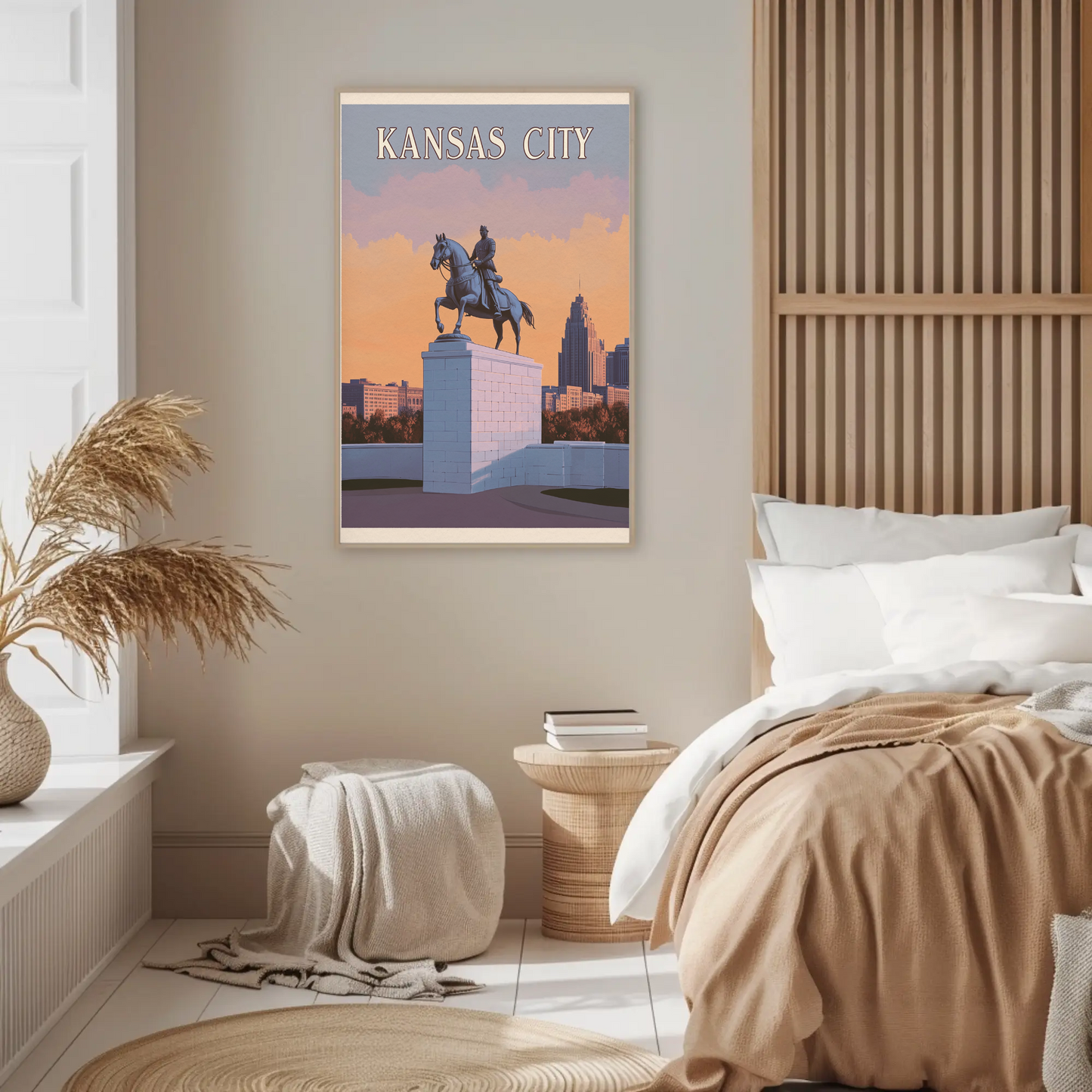 Kansas City Vintage Poster Sunset Statue