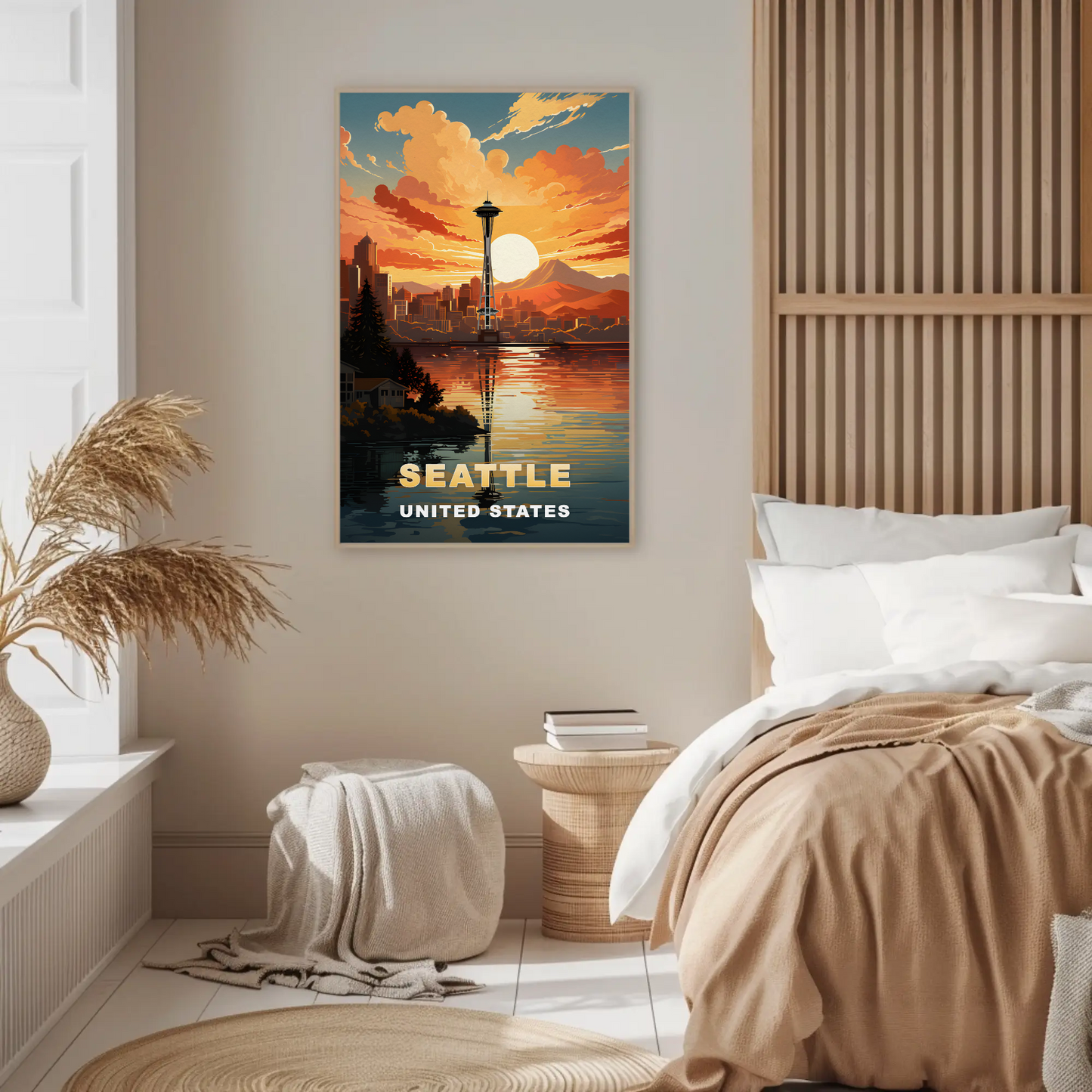 Seattle Washington Space Needle Sunset Vintage Travel Poster