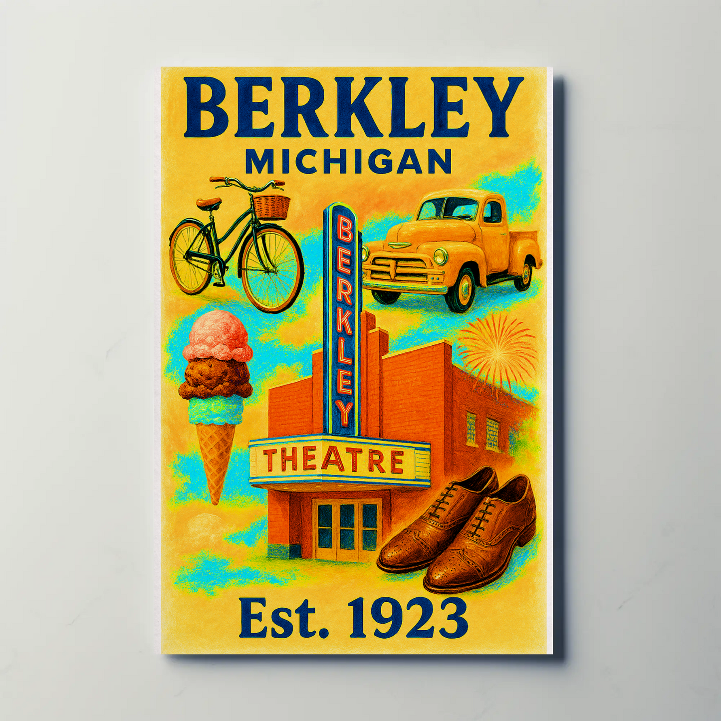 Berkley Michigan Wall Art Vintage Travel Poster