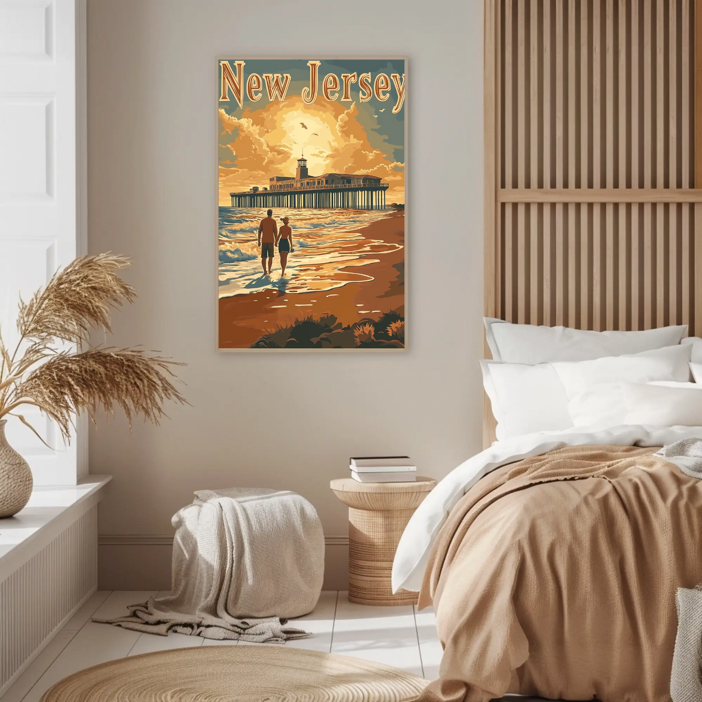 New Jersey Vintage Poster - Sunset at the Pier